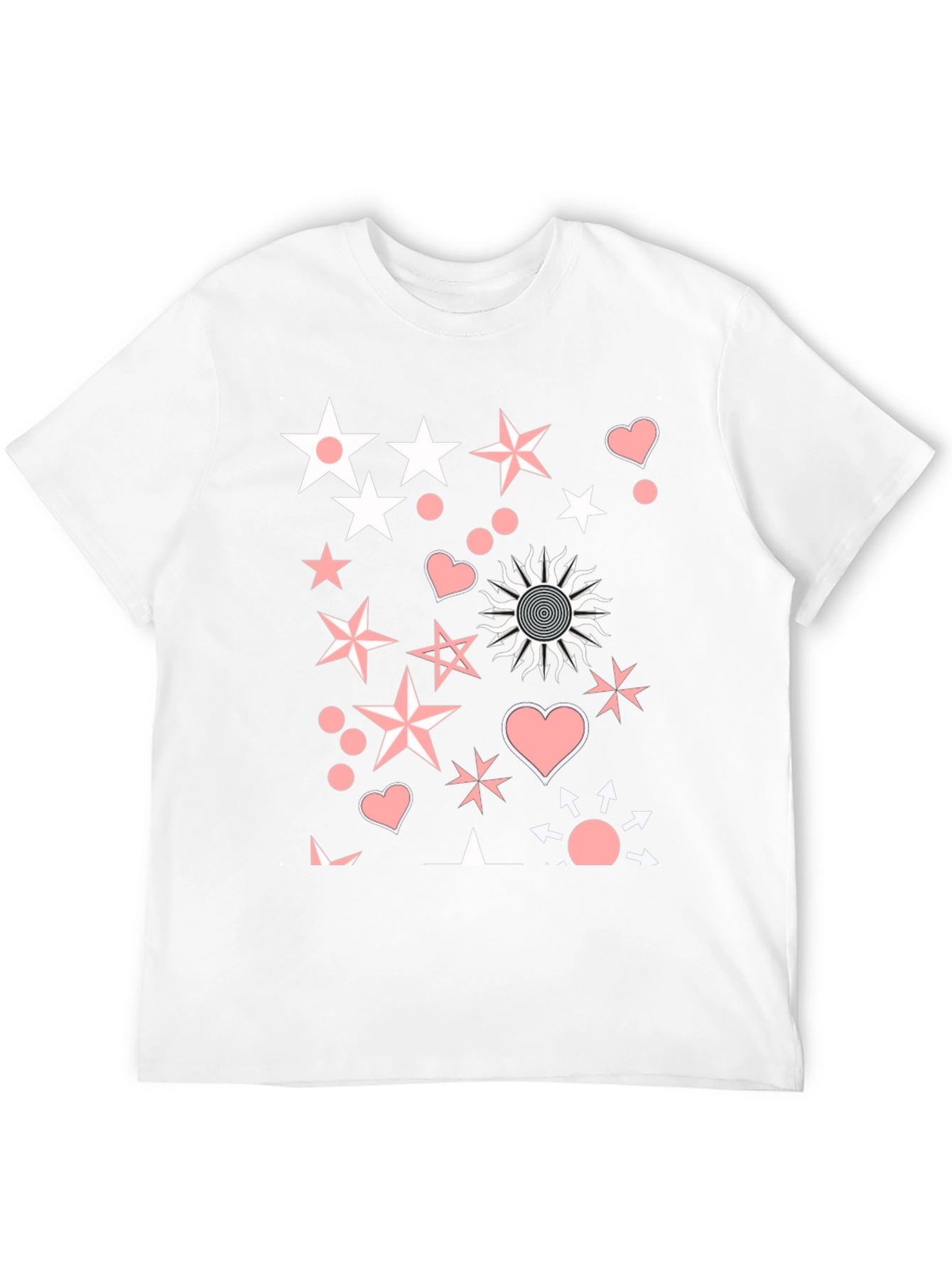 Funky Star & Heart Graphic Black T-Shirt