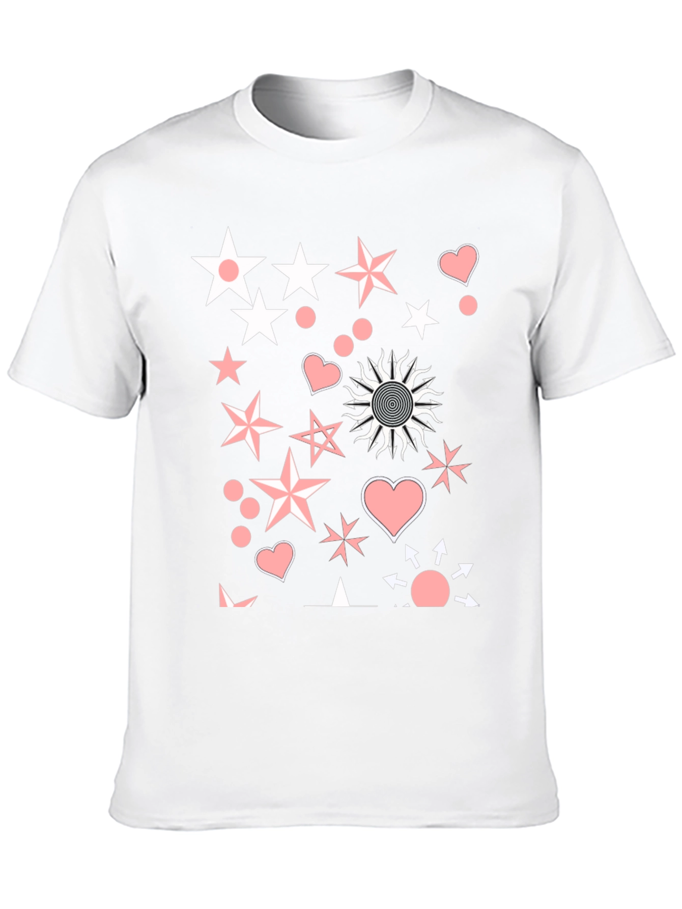 Funky Star & Heart Graphic Black T-Shirt
