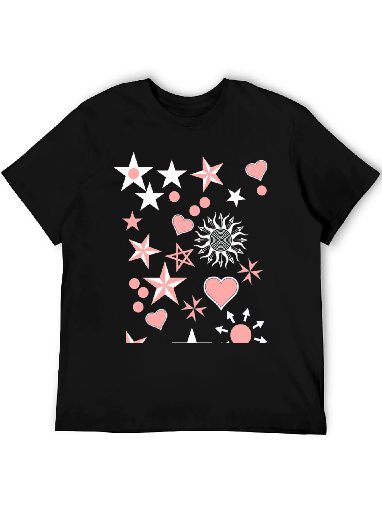 Funky Star & Heart Graphic Black T-Shirt