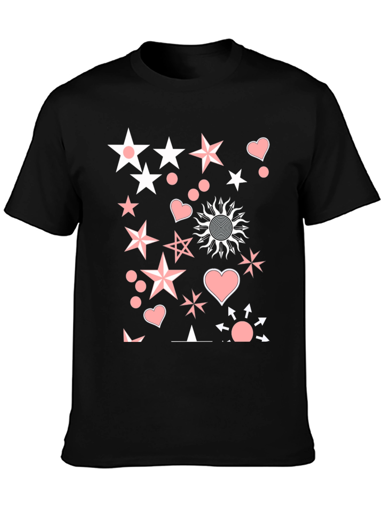 Funky Star & Heart Graphic Black T-Shirt