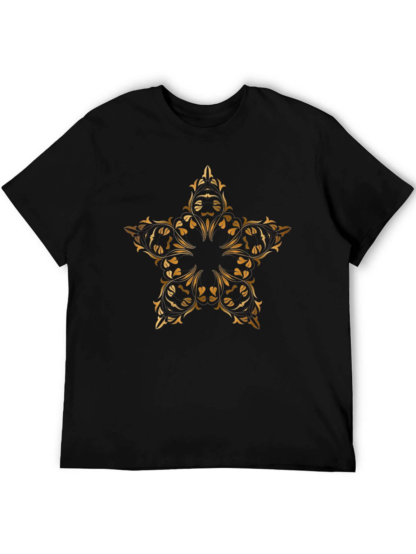 Stylish Black T-Shirt with Gold Floral Star Design