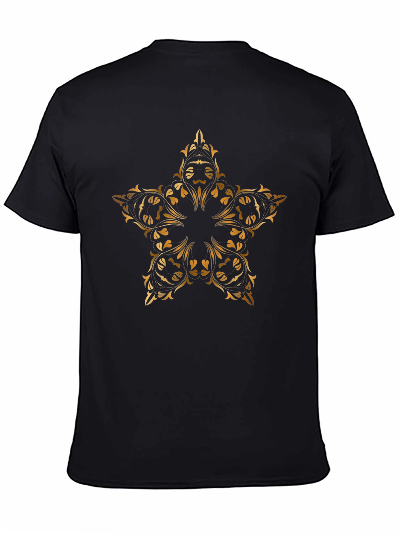 Stylish Black T-Shirt with Gold Floral Star Design