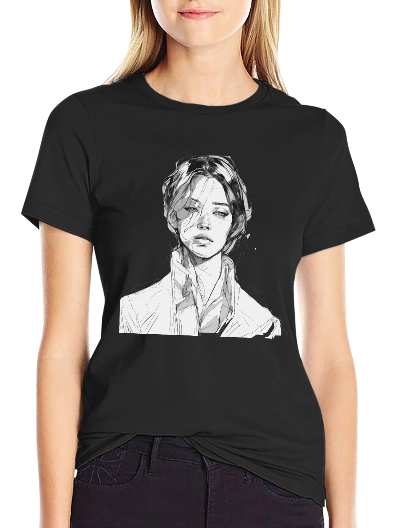 Monochrome Portrait Tee - Unique Artistic Design