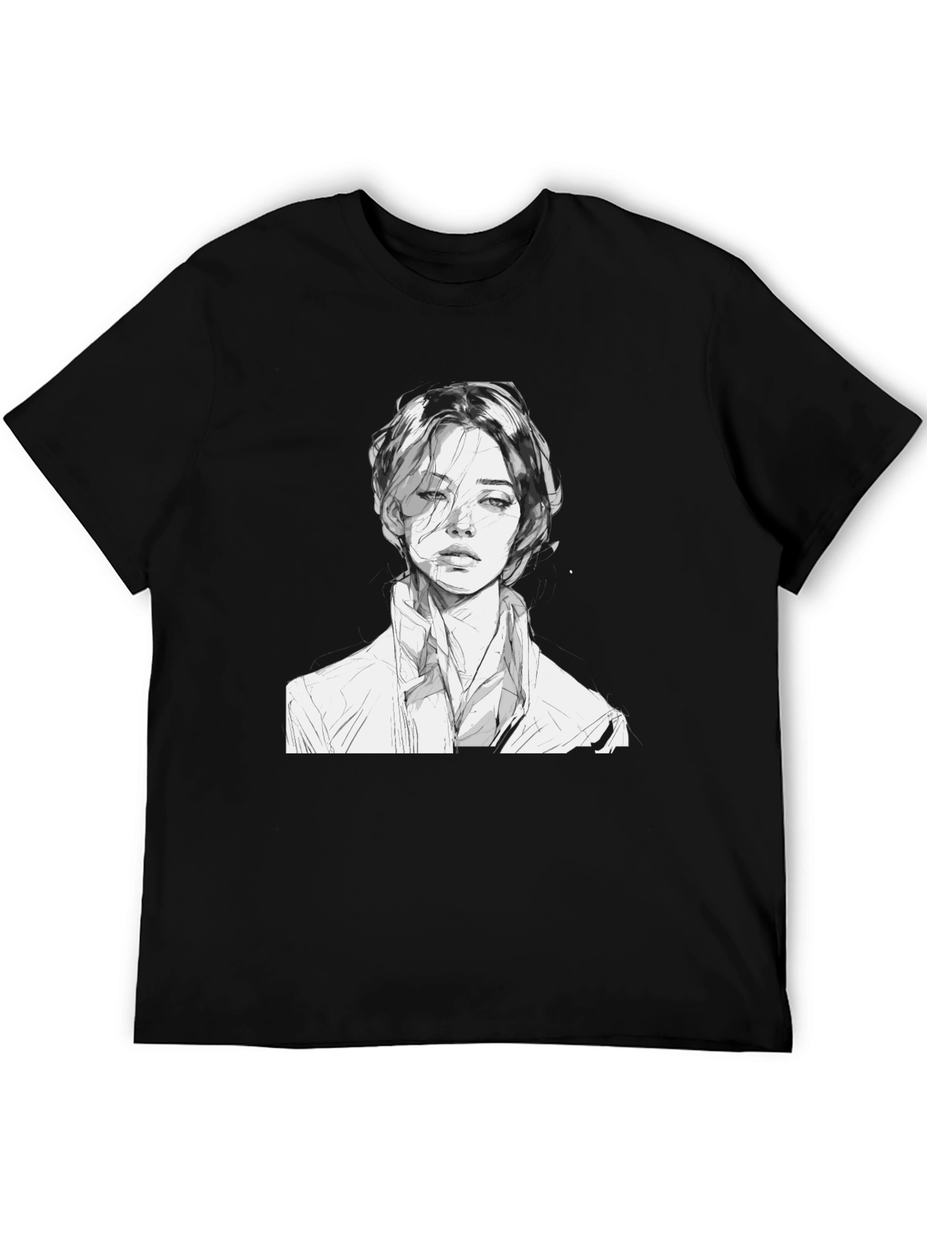 Monochrome Portrait Tee - Unique Artistic Design