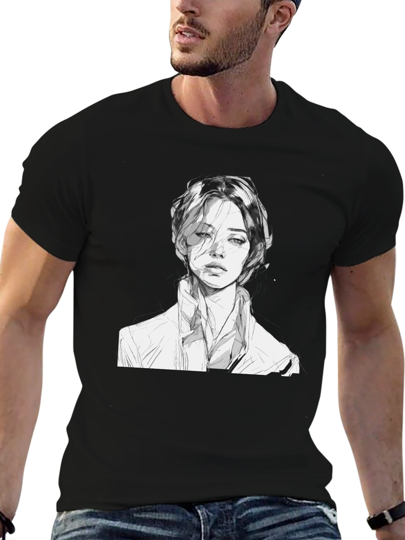 Monochrome Portrait Tee - Unique Artistic Design