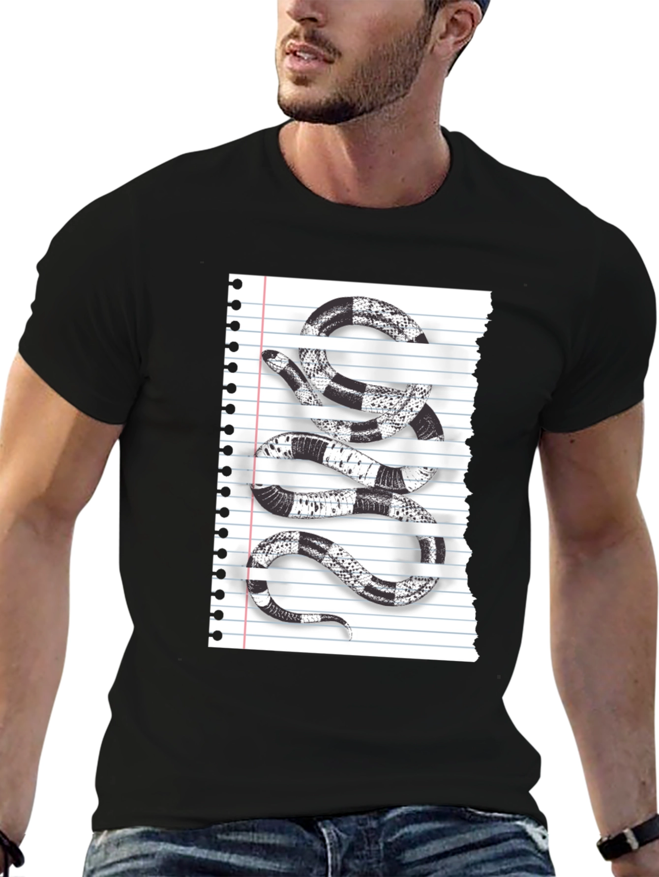 Black Snake Notebook Style Graphic T-Shirt