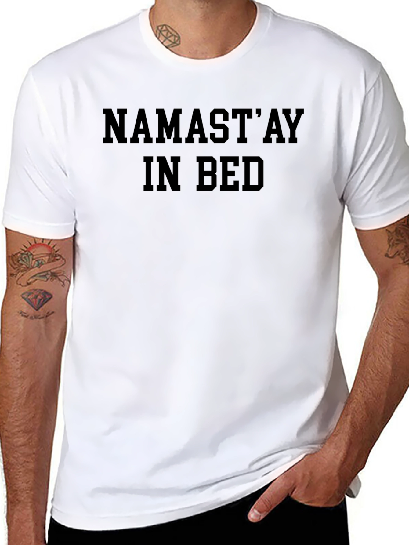Namastay In Bed Black Graphic T-Shirt