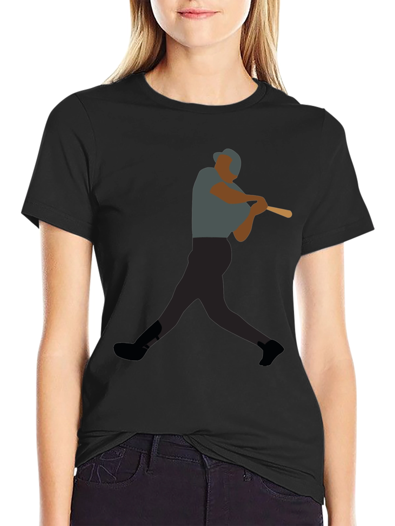 Baseball Player Graphic Tee - Black Cotton Shirt