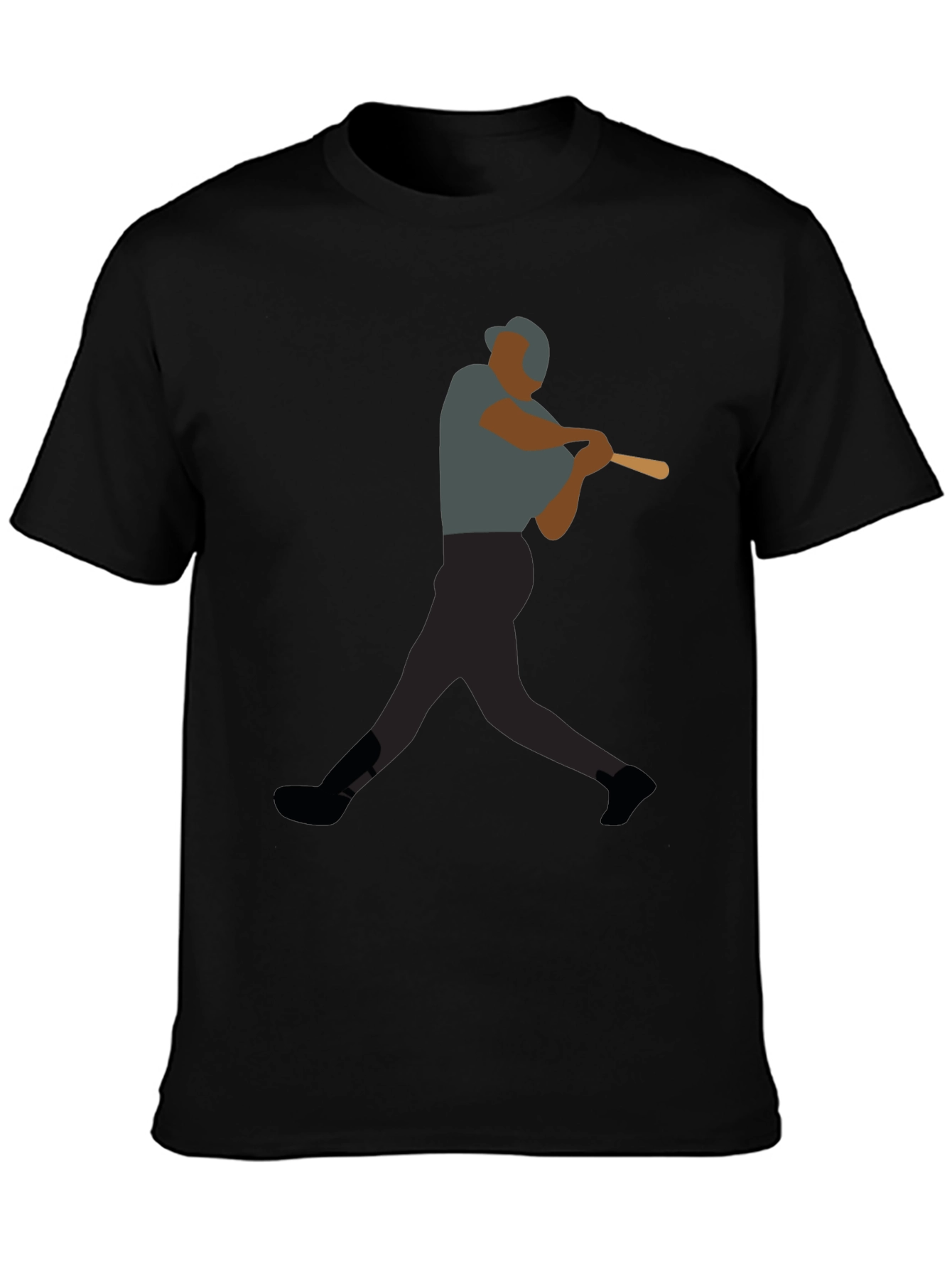 Baseball Player Graphic Tee - Black Cotton Shirt