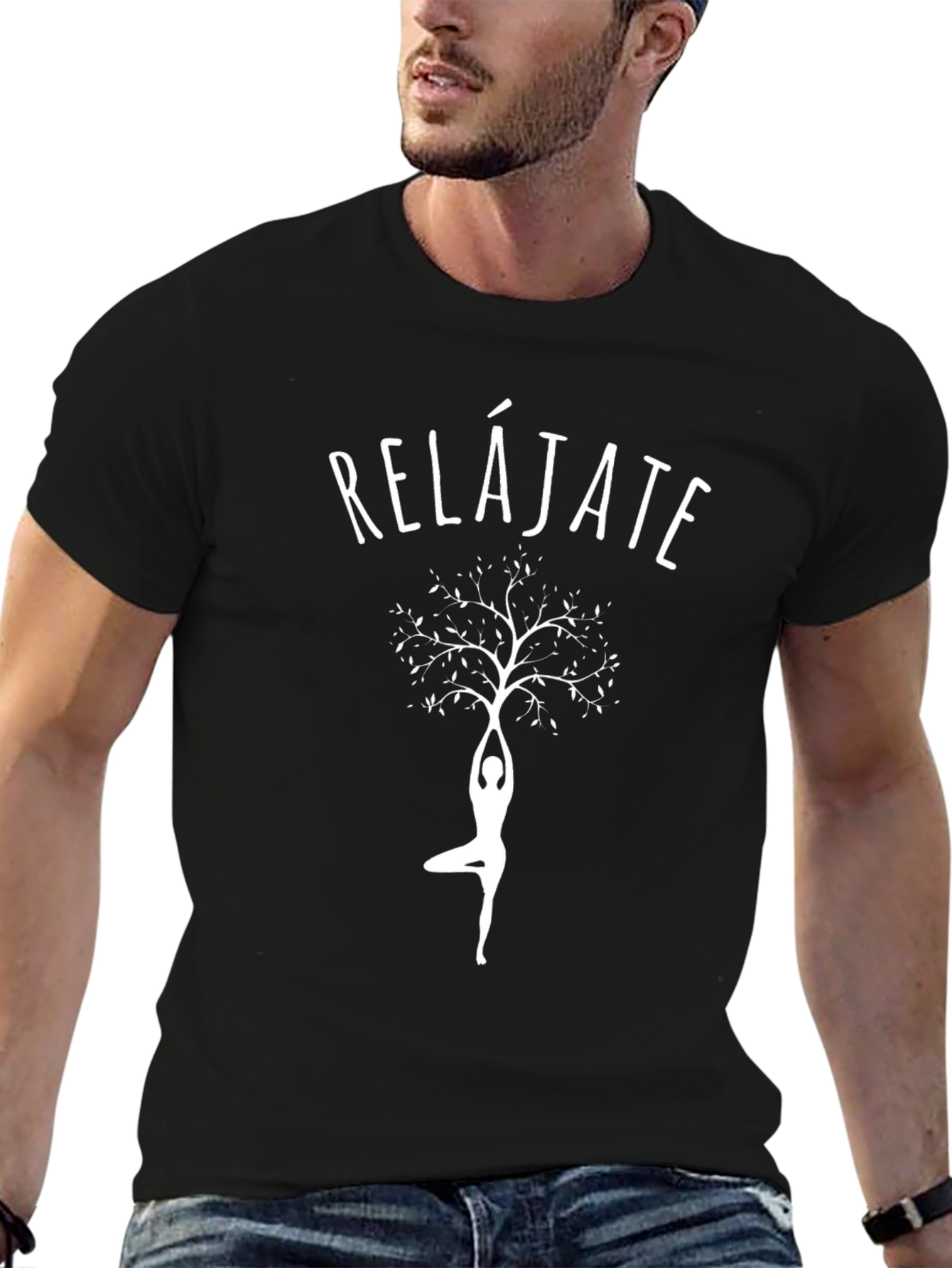 Relax Yoga Tree Graphic Tee - Black