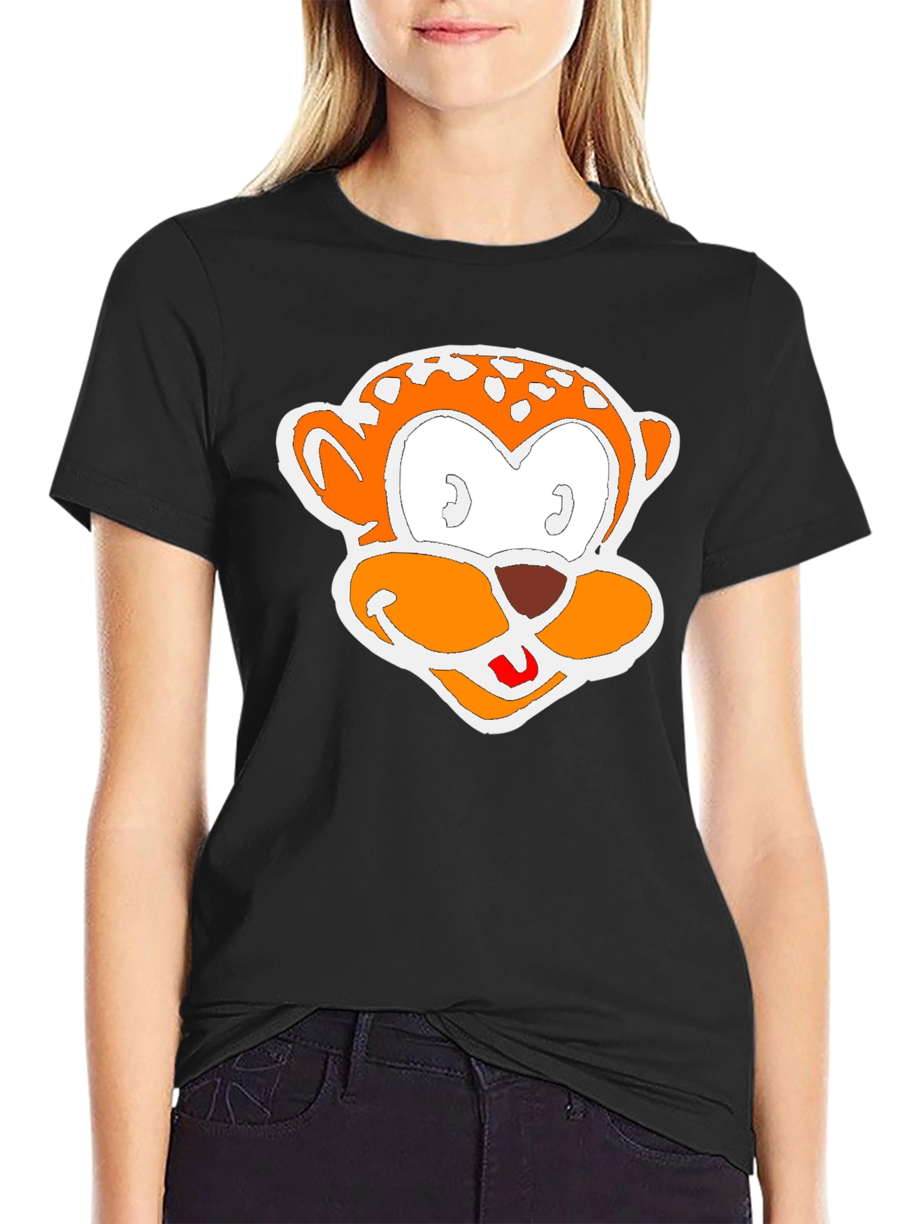 Cartoon Monkey Graphic Black T-Shirt