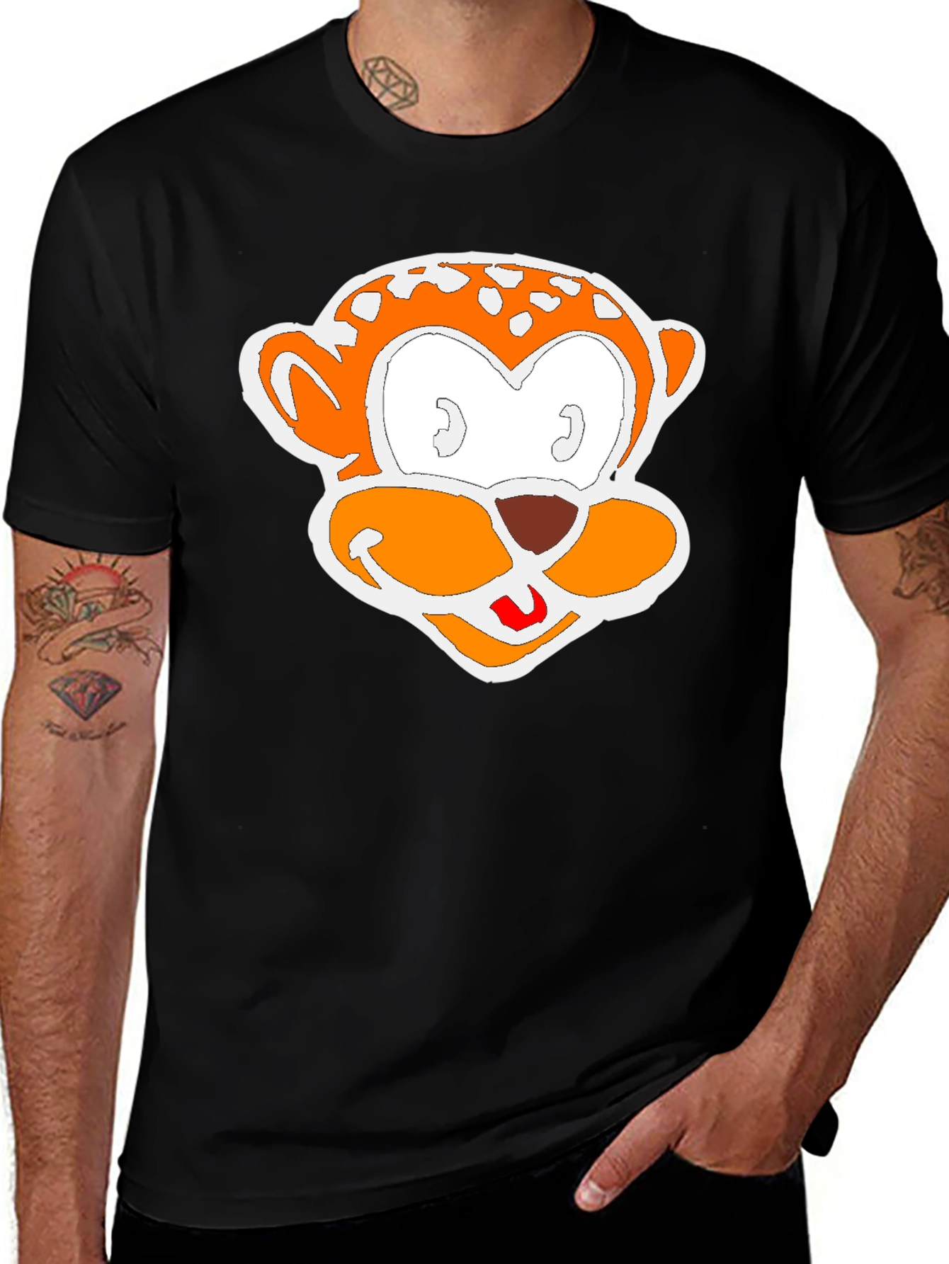 Cartoon Monkey Graphic Black T-Shirt