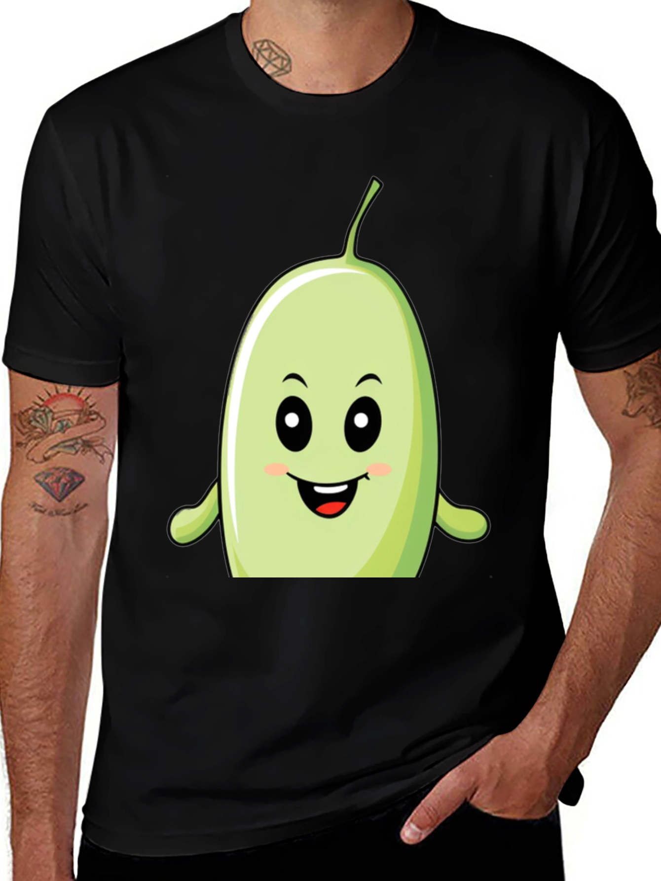 Funny Bean Cartoon Graphic Black T-Shirt