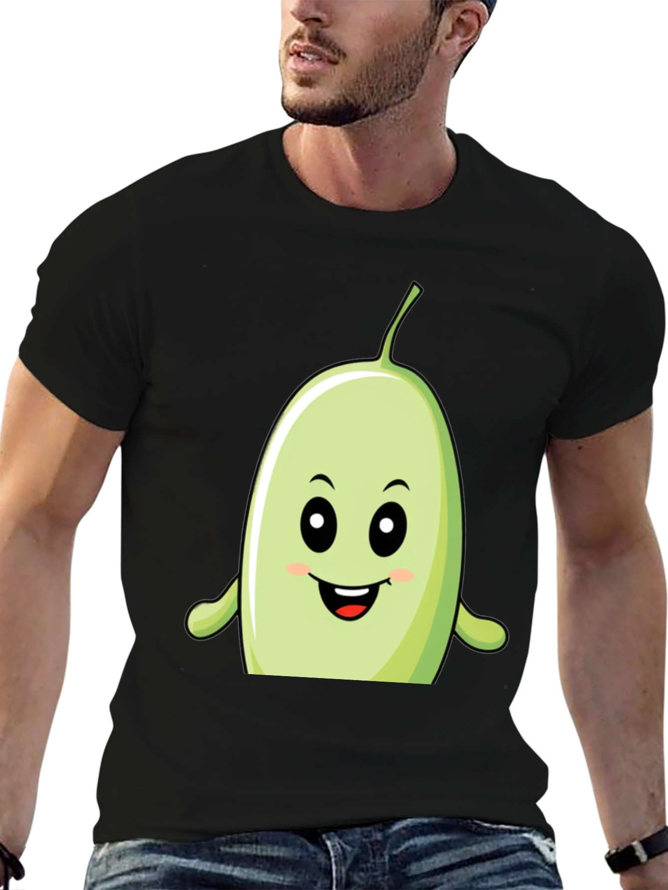 Funny Bean Cartoon Graphic Black T-Shirt