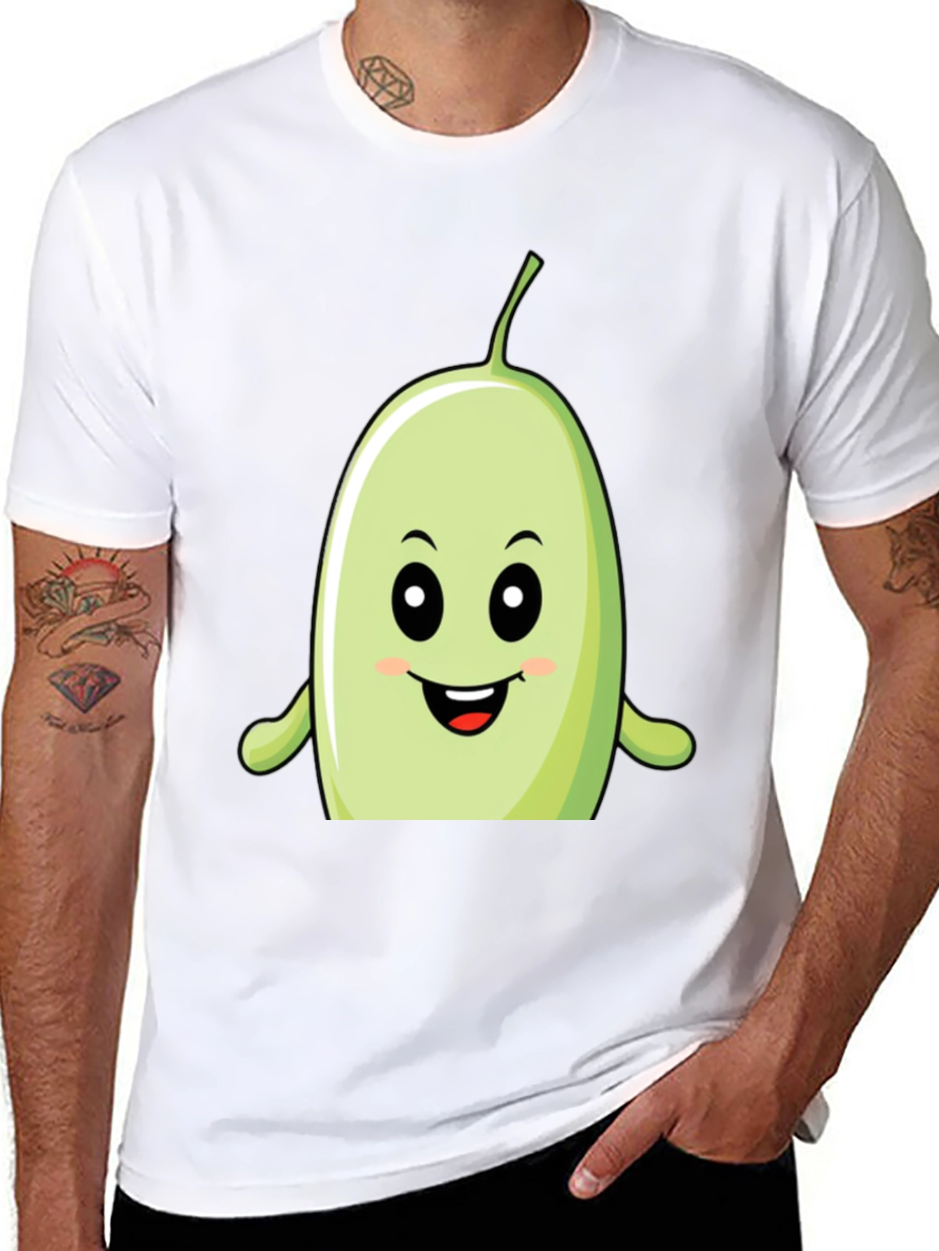 Funny Bean Cartoon Graphic Black T-Shirt