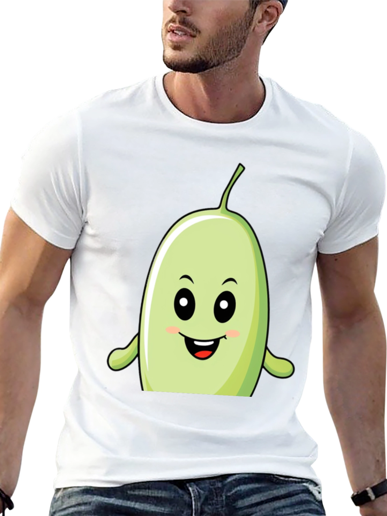 Funny Bean Cartoon Graphic Black T-Shirt