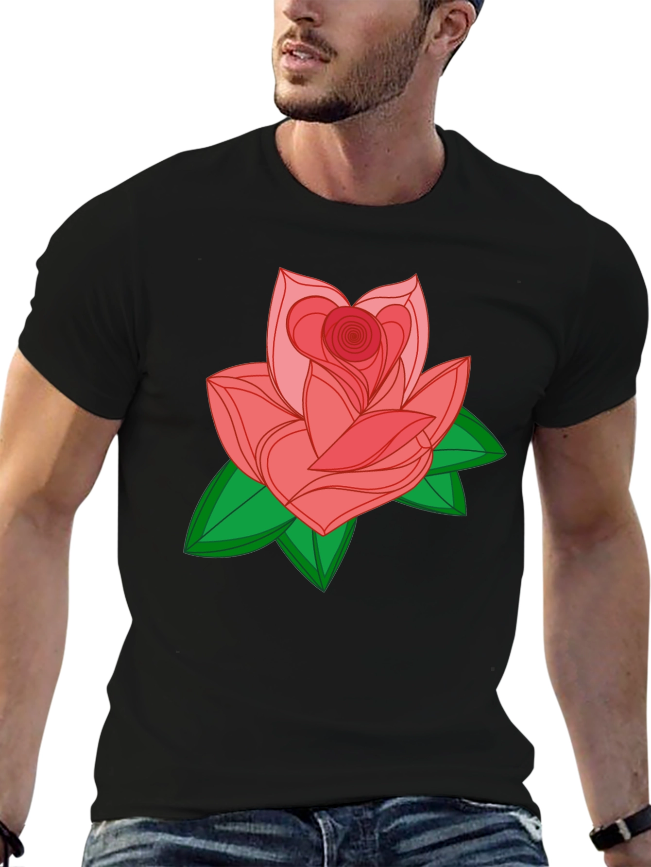 Rose Graphic Black T-Shirt - Stylish & Comfortable