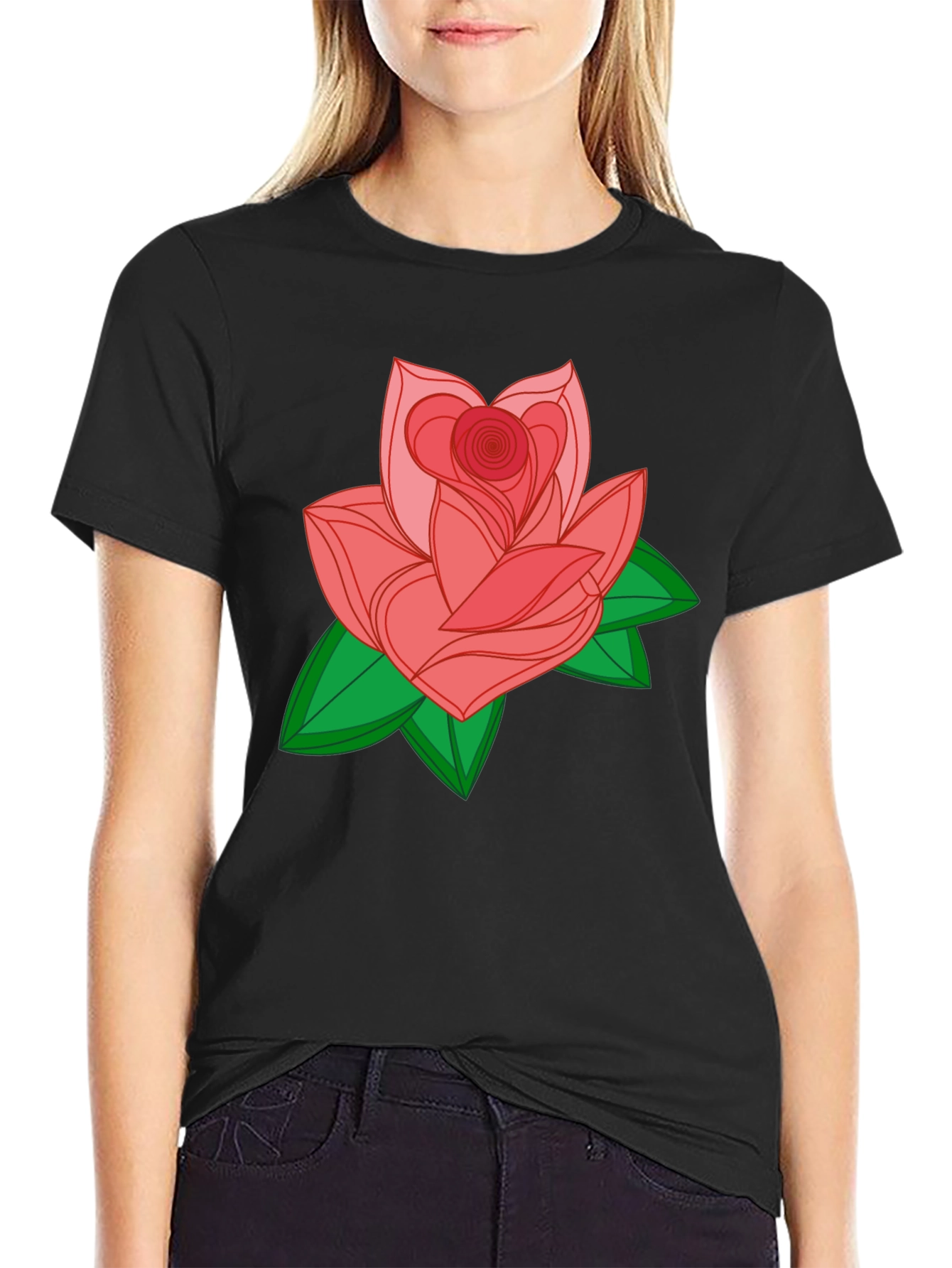 Rose Graphic Black T-Shirt - Stylish & Comfortable