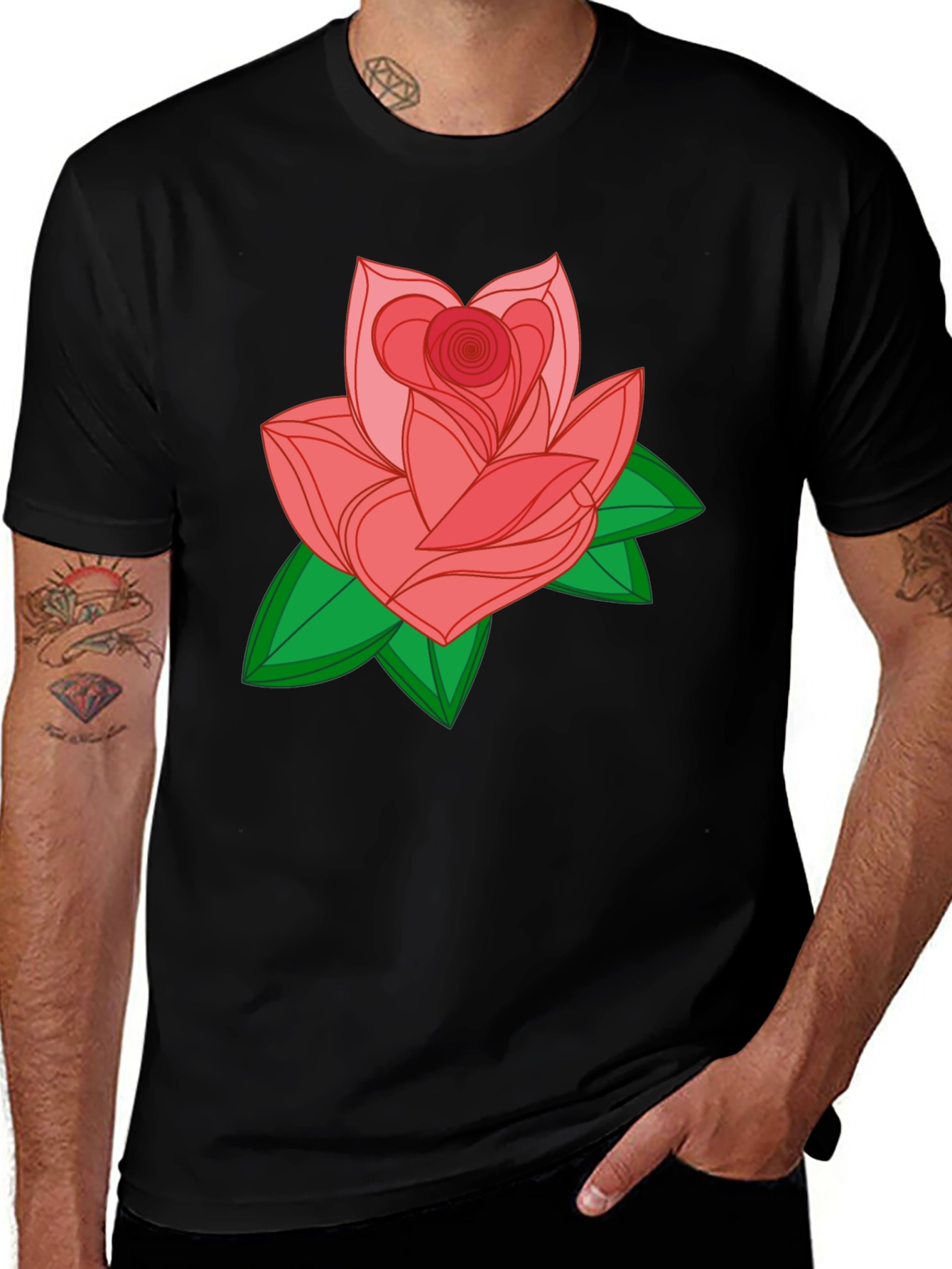 Rose Graphic Black T-Shirt - Stylish & Comfortable