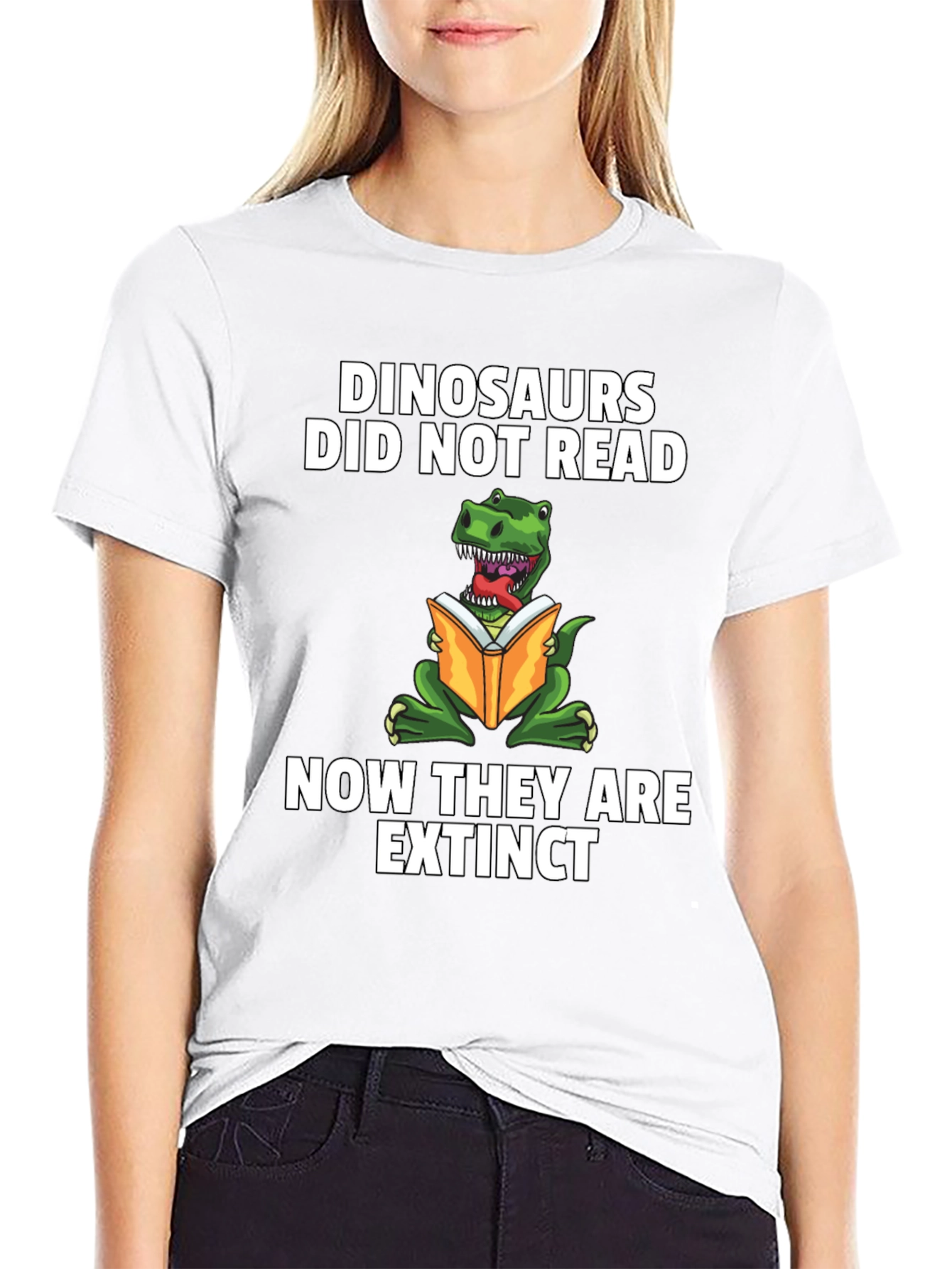 Dinosaurs Didnt Read Extinct Black T-Shirt