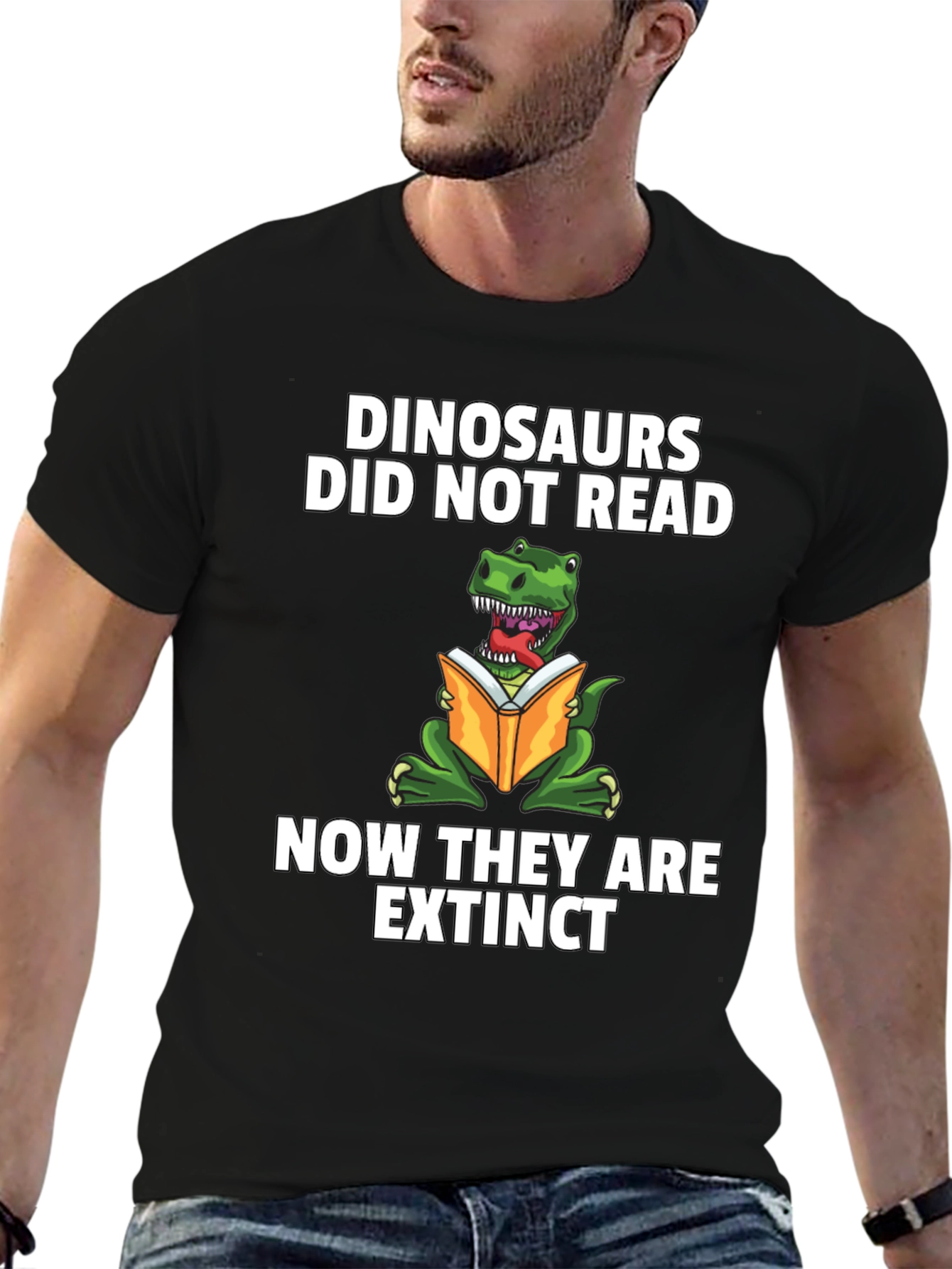 Dinosaurs Didnt Read Extinct Black T-Shirt
