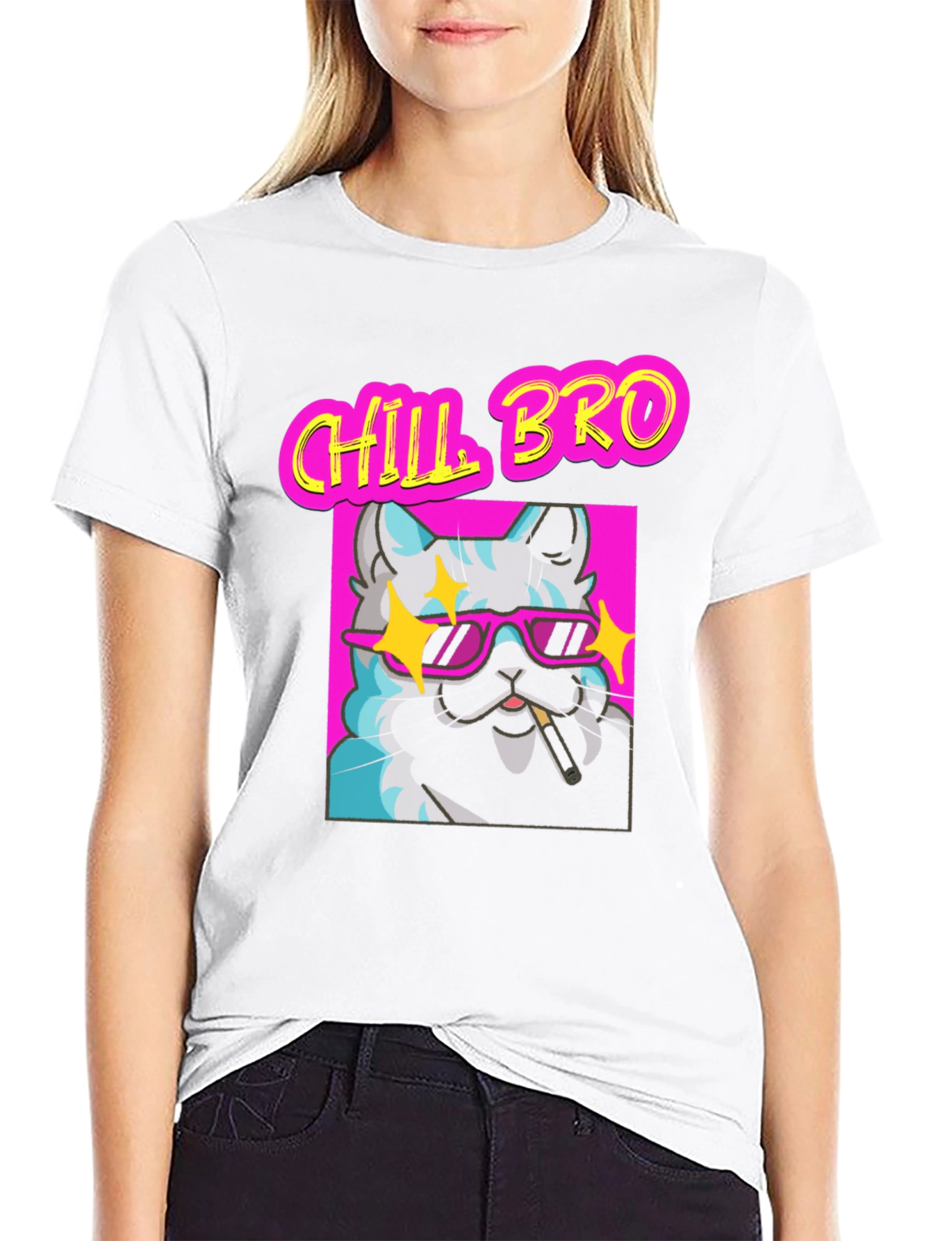 Chill Bro Cat Graphic T-Shirt - Relaxed Fit