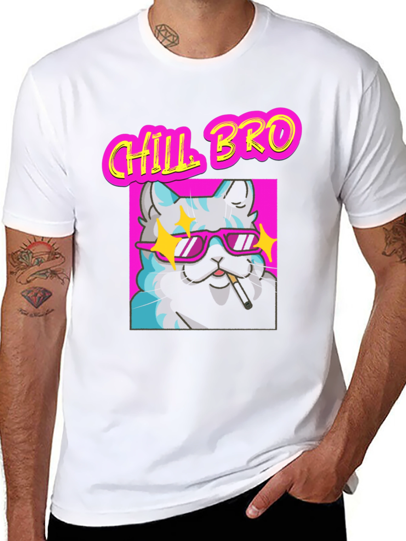 Chill Bro Cat Graphic T-Shirt - Relaxed Fit