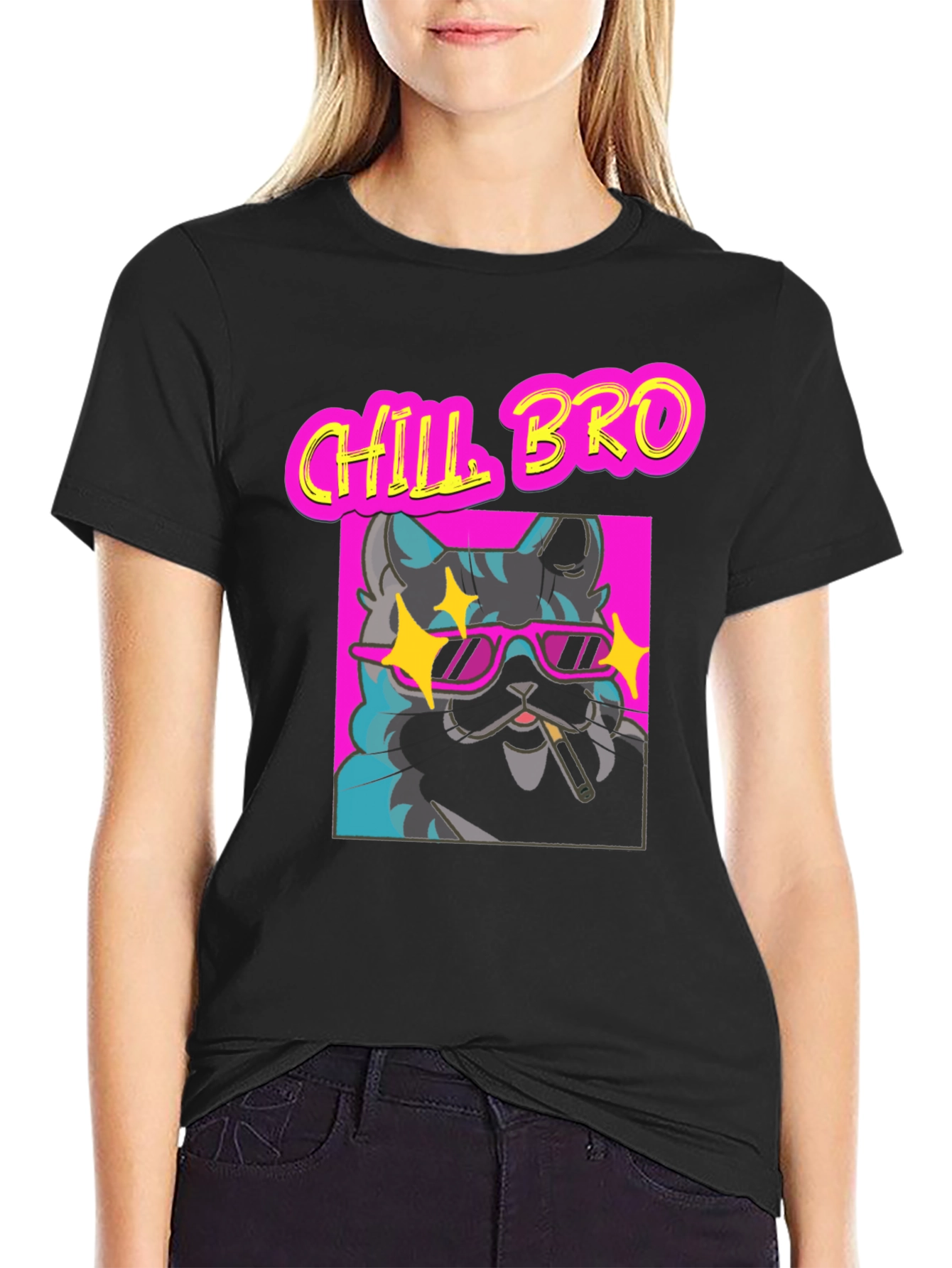 Chill Bro Cat Graphic T-Shirt - Relaxed Fit