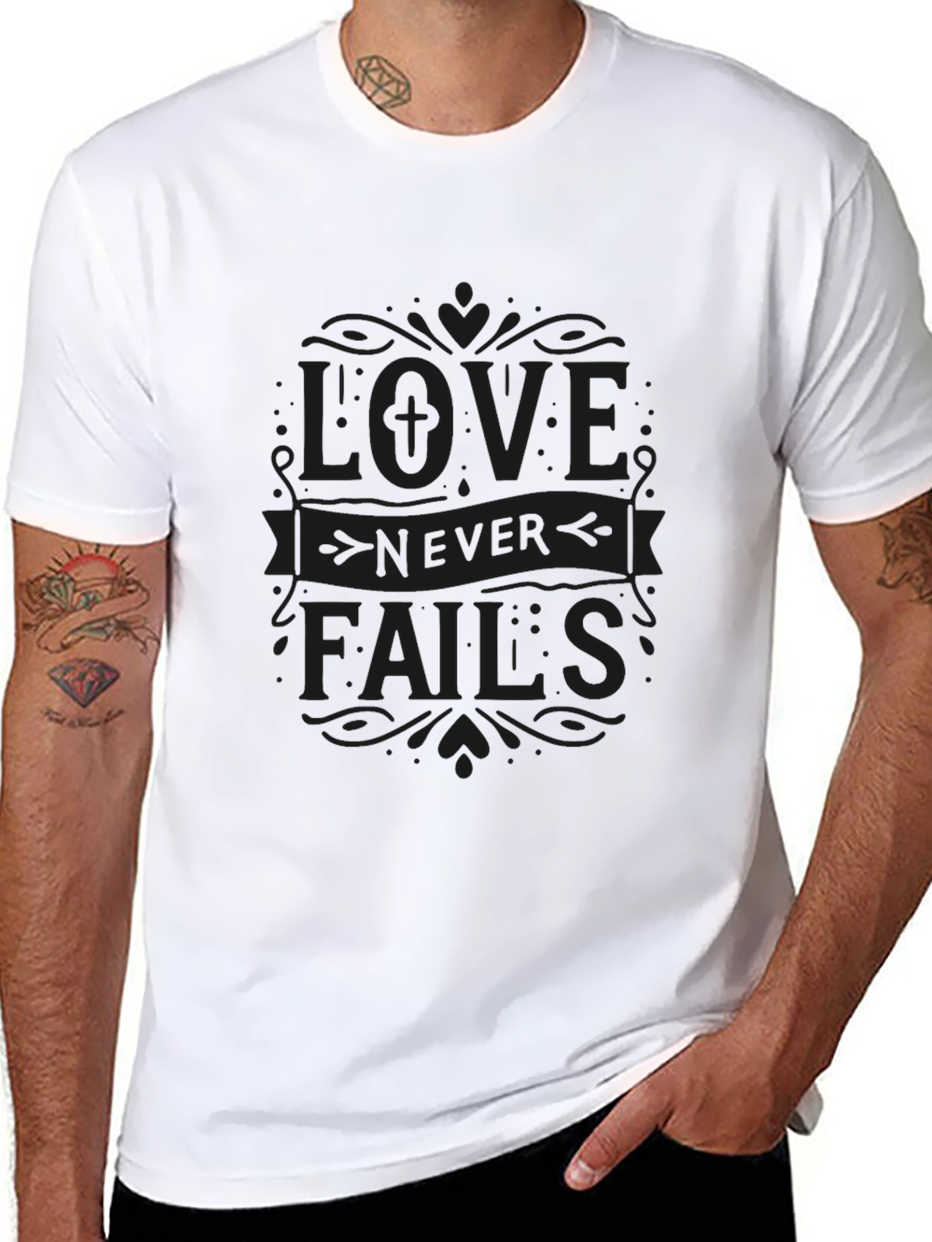 Love Never Fails T-Shirt - Black Graphic Tee