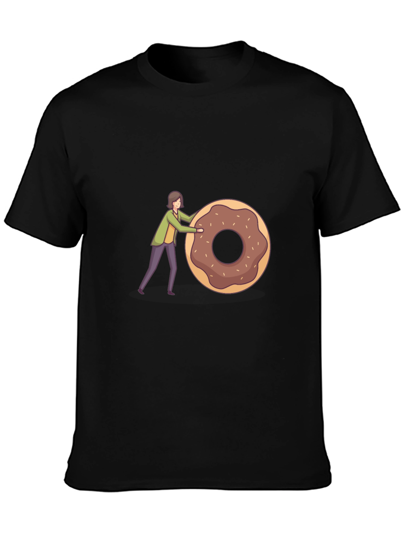 Humorous Donut Pushing Cartoon Graphic T-Shirt