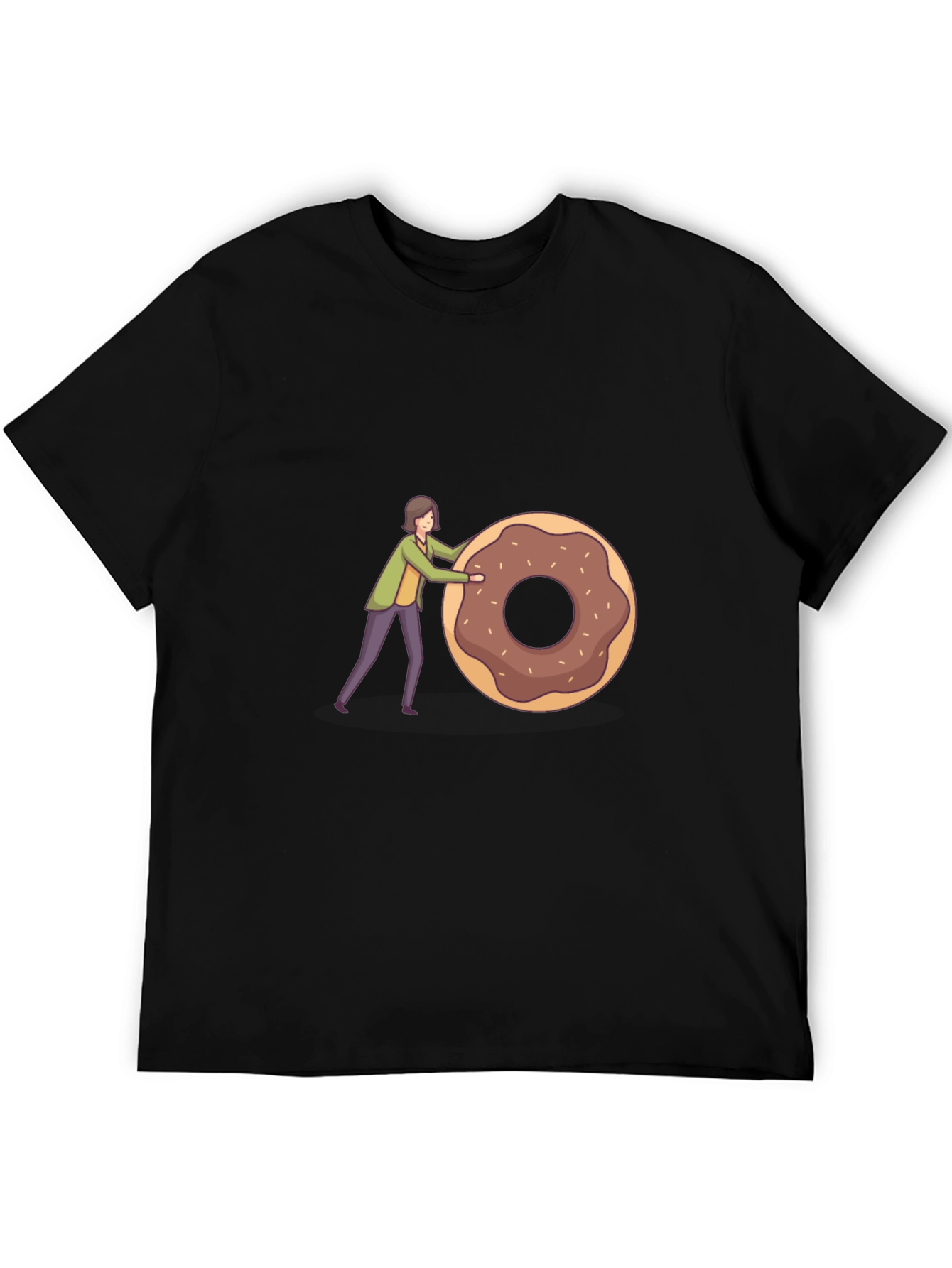 Humorous Donut Pushing Cartoon Graphic T-Shirt