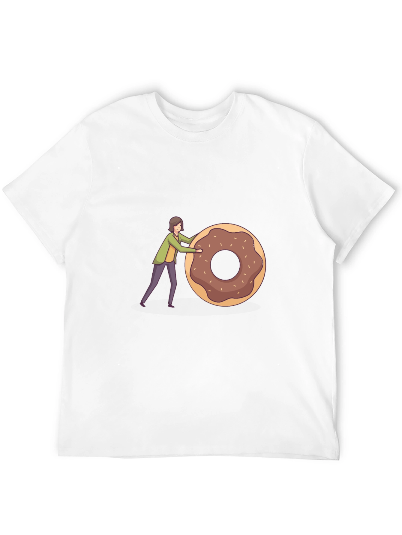 Humorous Donut Pushing Cartoon Graphic T-Shirt