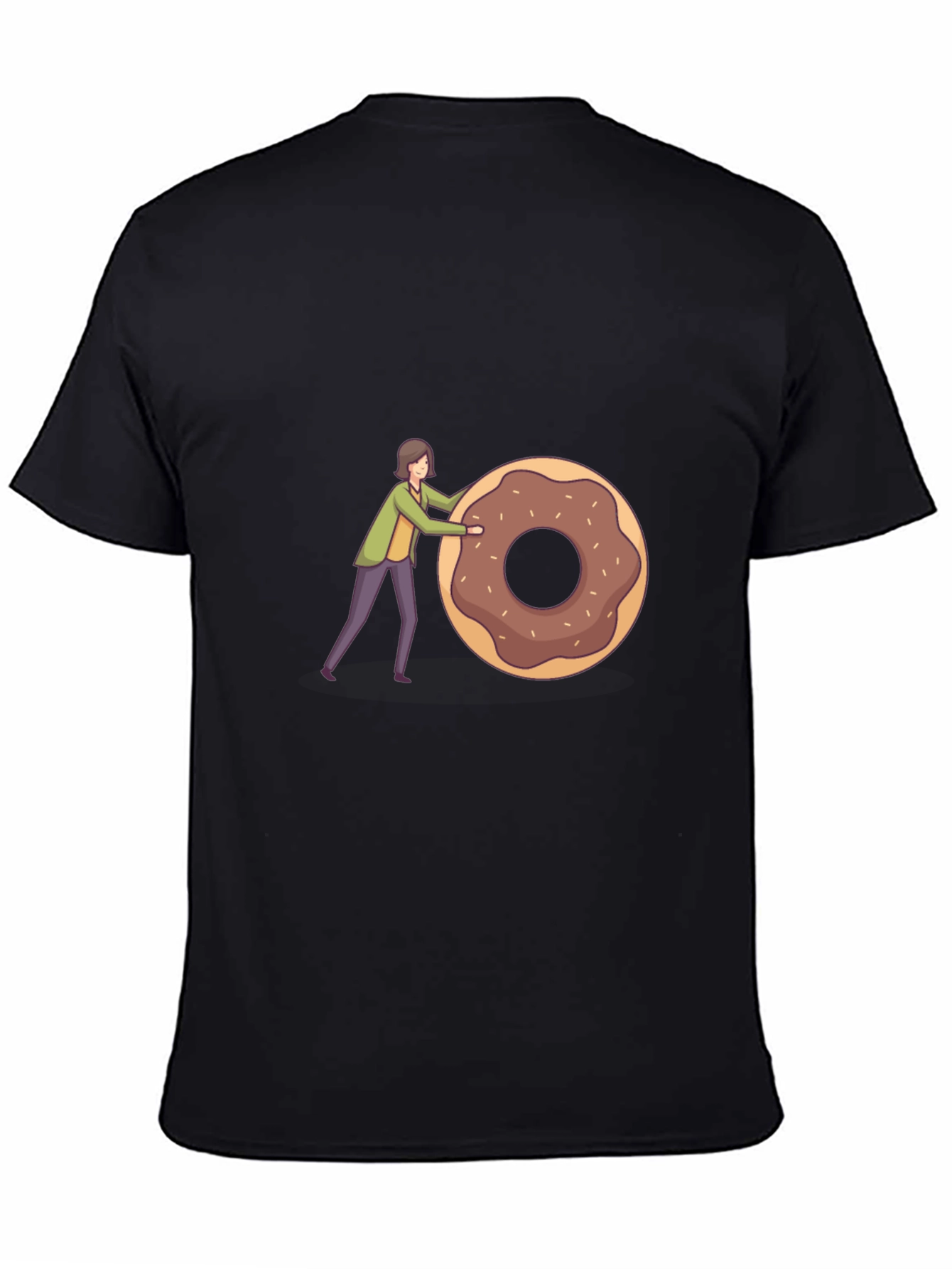 Humorous Donut Pushing Cartoon Graphic T-Shirt