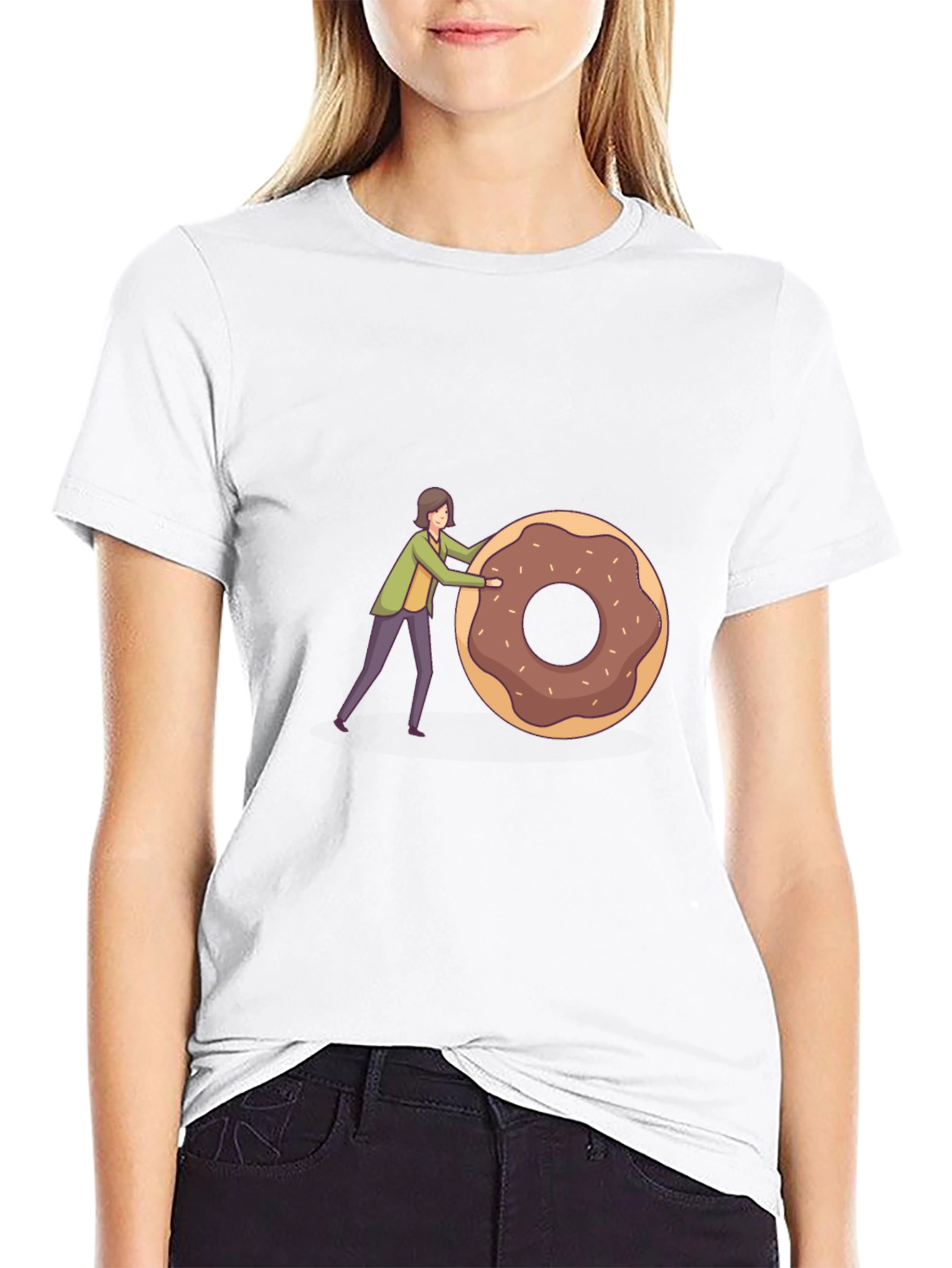 Humorous Donut Pushing Cartoon Graphic T-Shirt