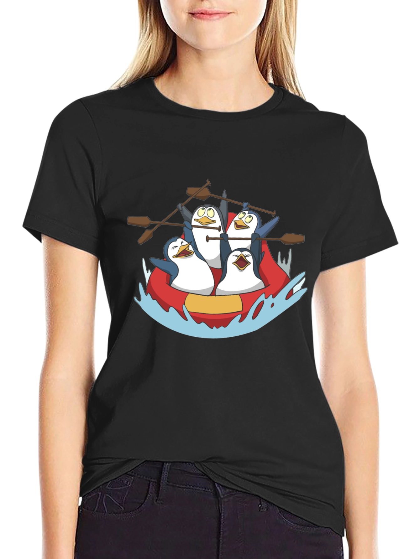 Penguin Rafting Crew Black Graphic Tee