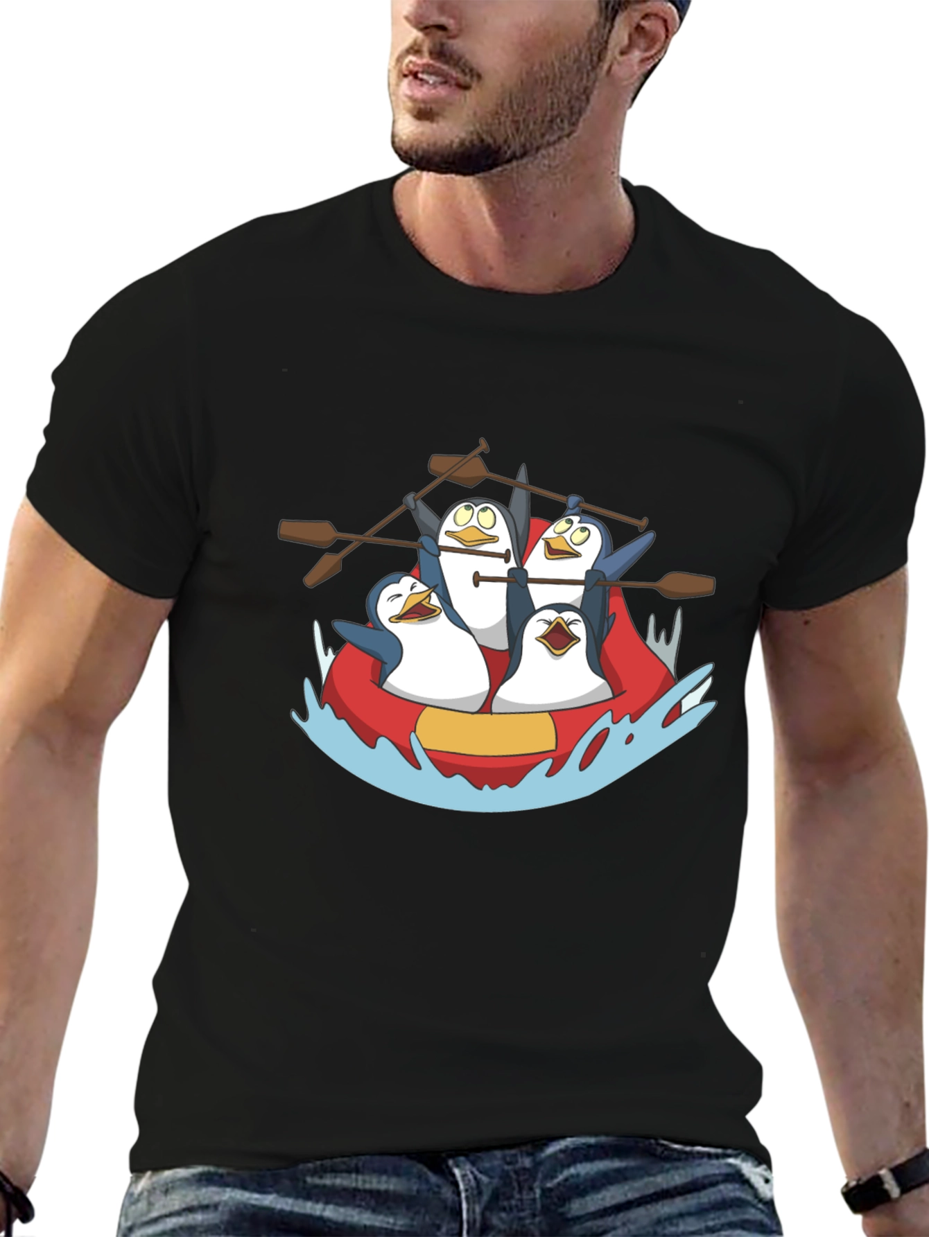 Penguin Rafting Crew Black Graphic Tee