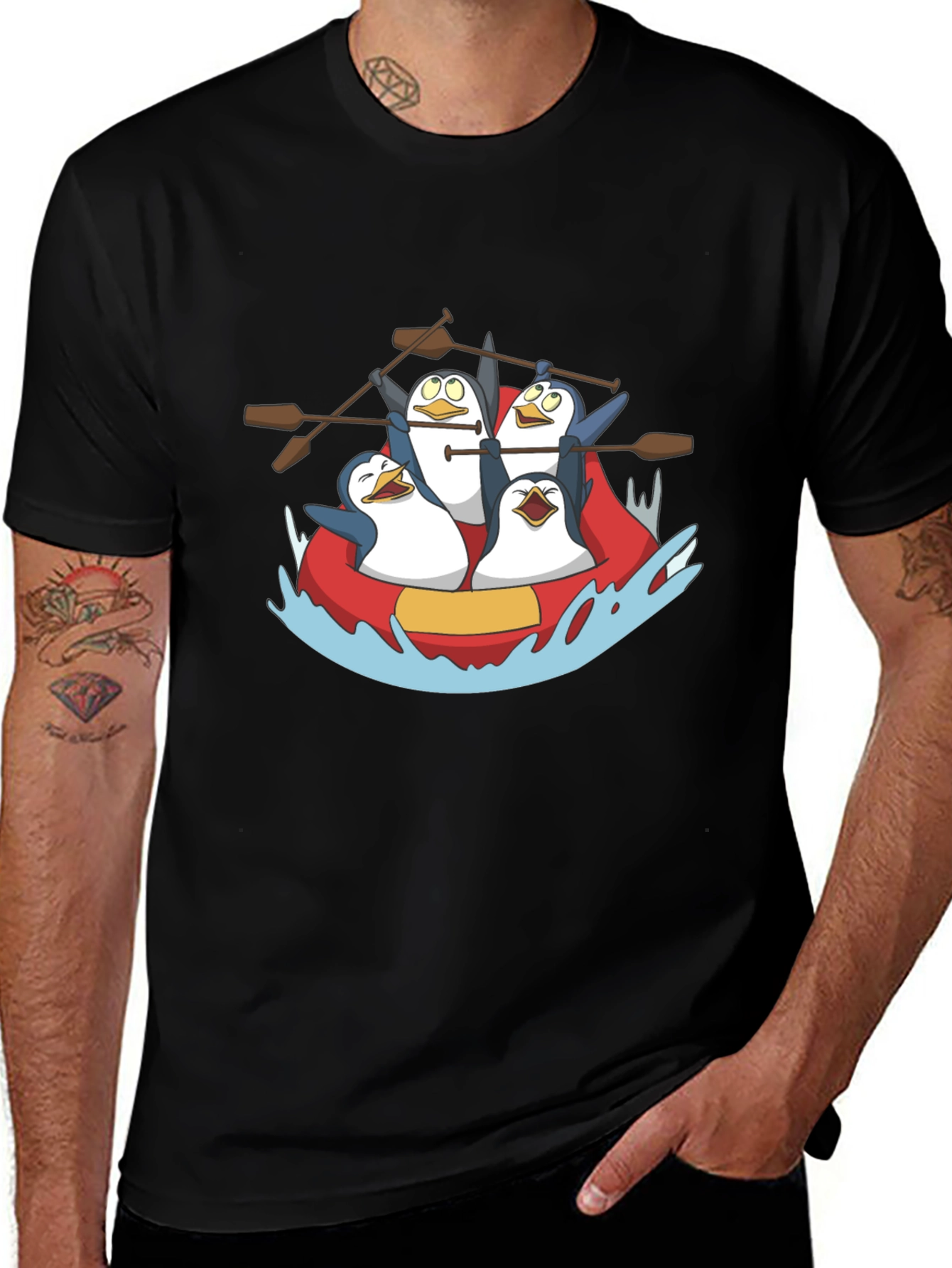 Penguin Rafting Crew Black Graphic Tee