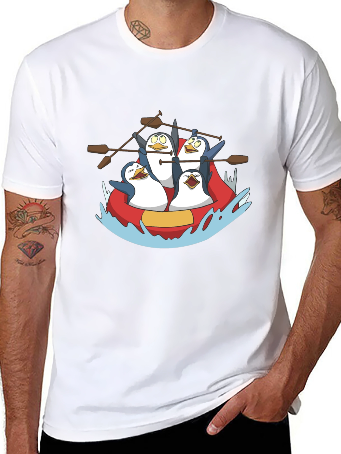 Penguin Rafting Crew Black Graphic Tee