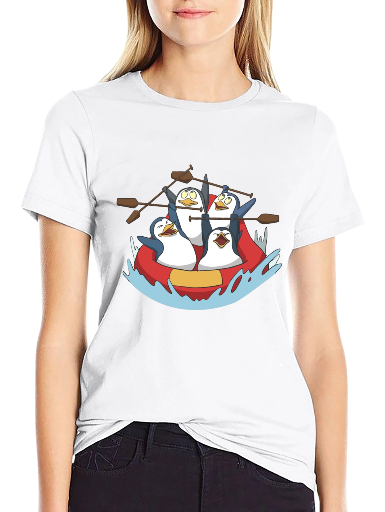 Penguin Rafting Crew Black Graphic Tee