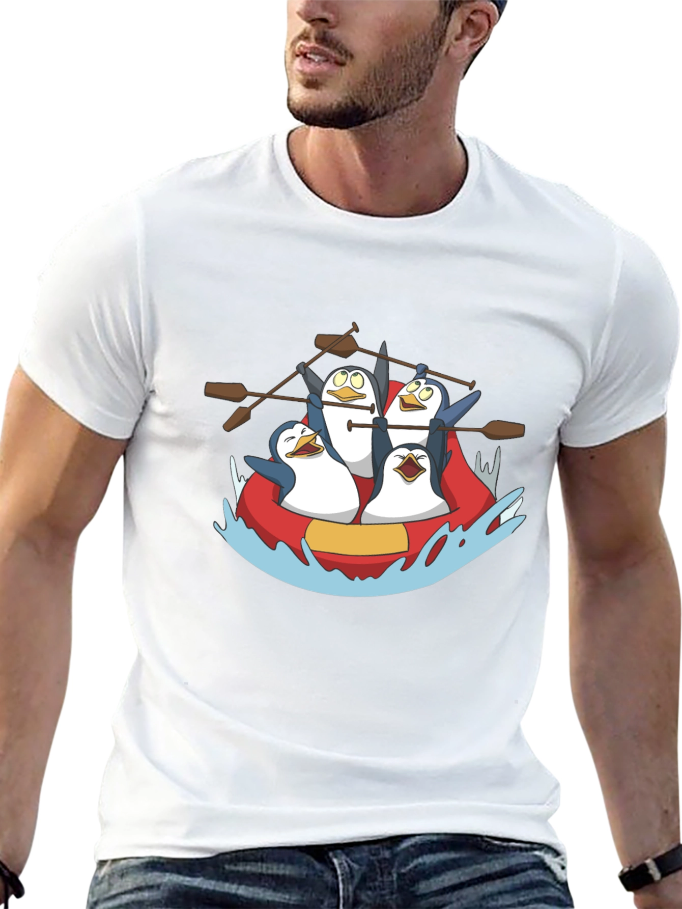 Penguin Rafting Crew Black Graphic Tee