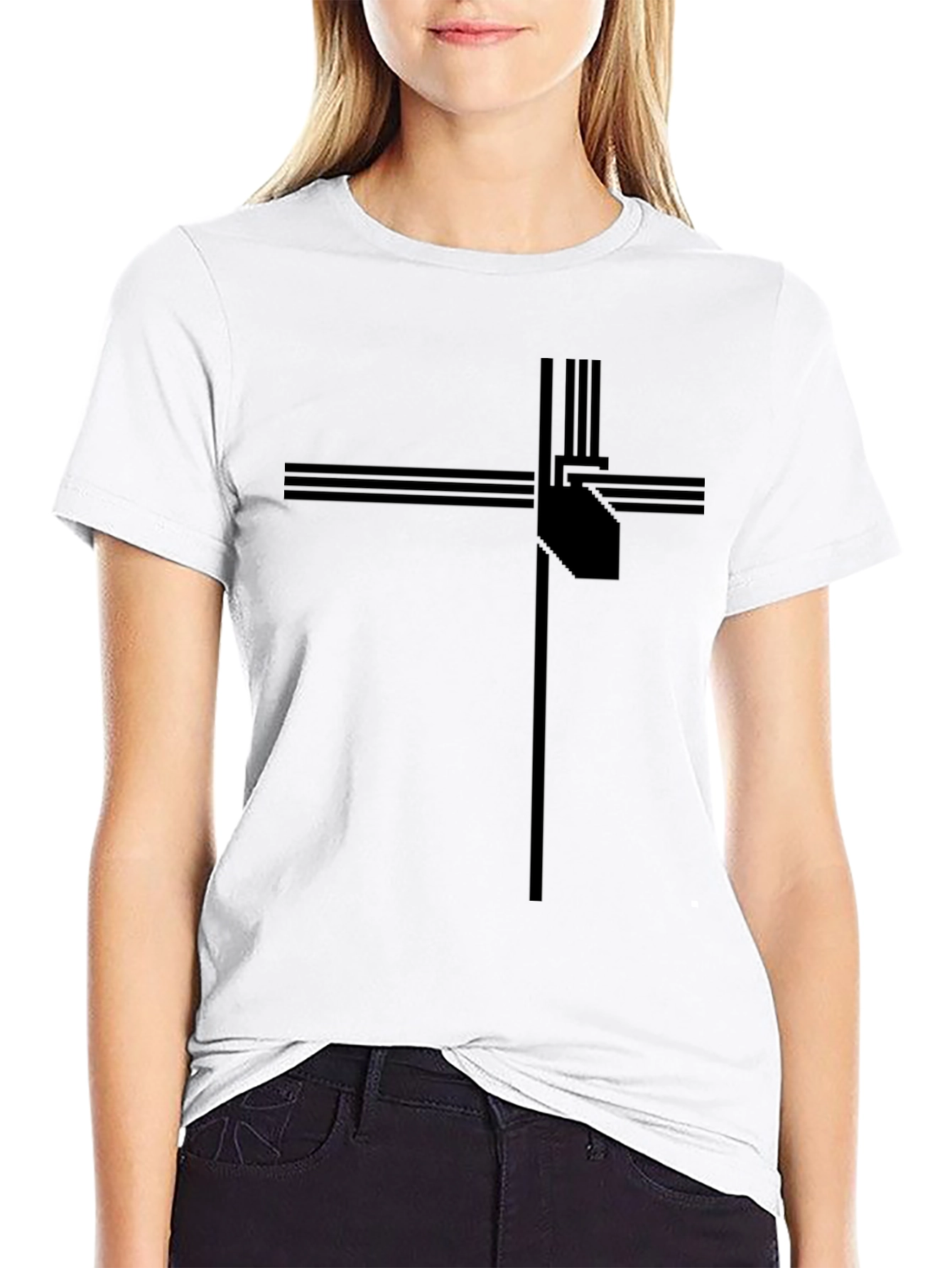 Modern Geometric Cross Graphic Tee - Black
