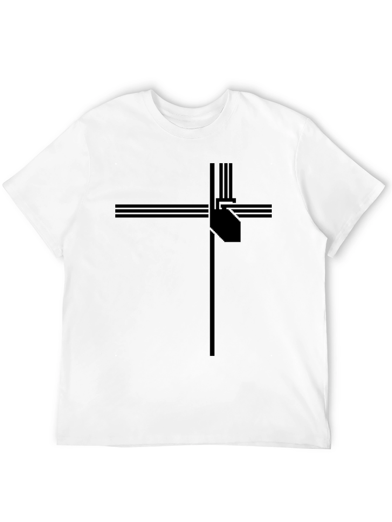 Modern Geometric Cross Graphic Tee - Black