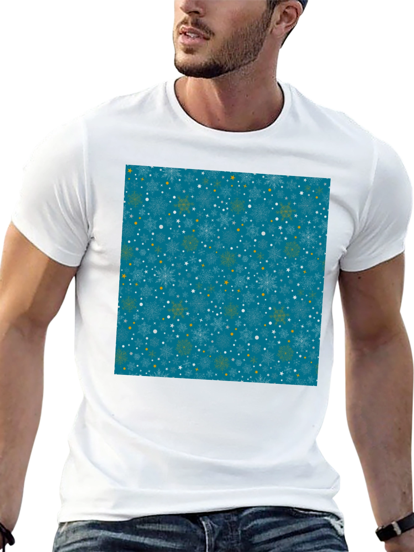 Winter Snowflake Pattern Black T-Shirt