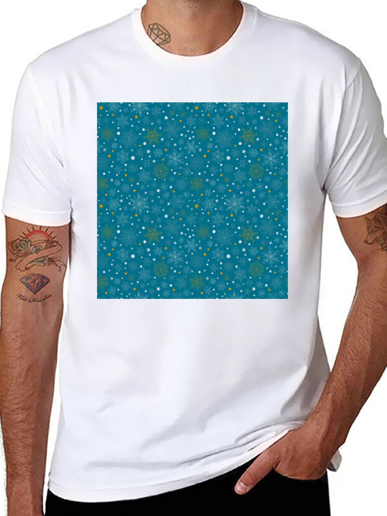 Winter Snowflake Pattern Black T-Shirt