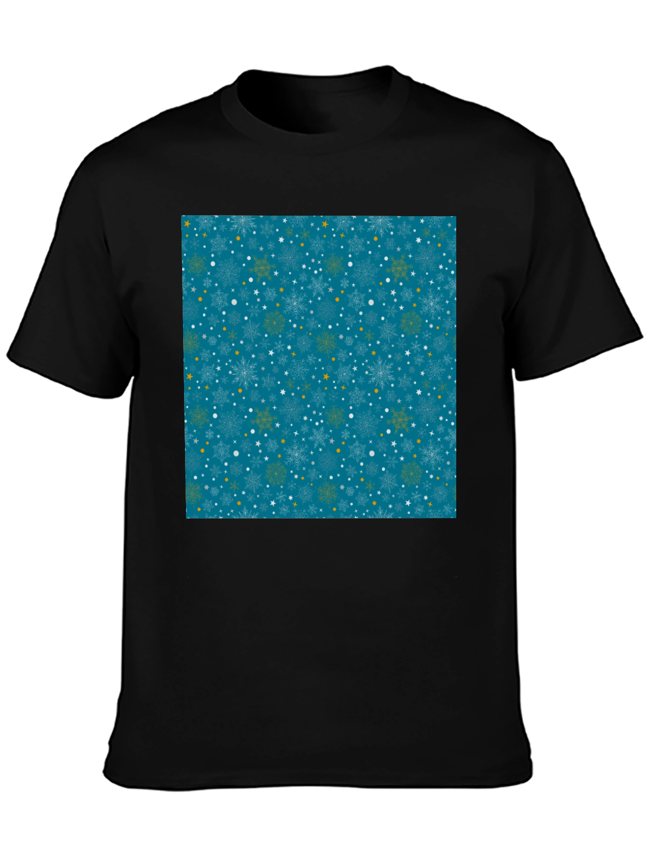 Winter Snowflake Pattern Black T-Shirt