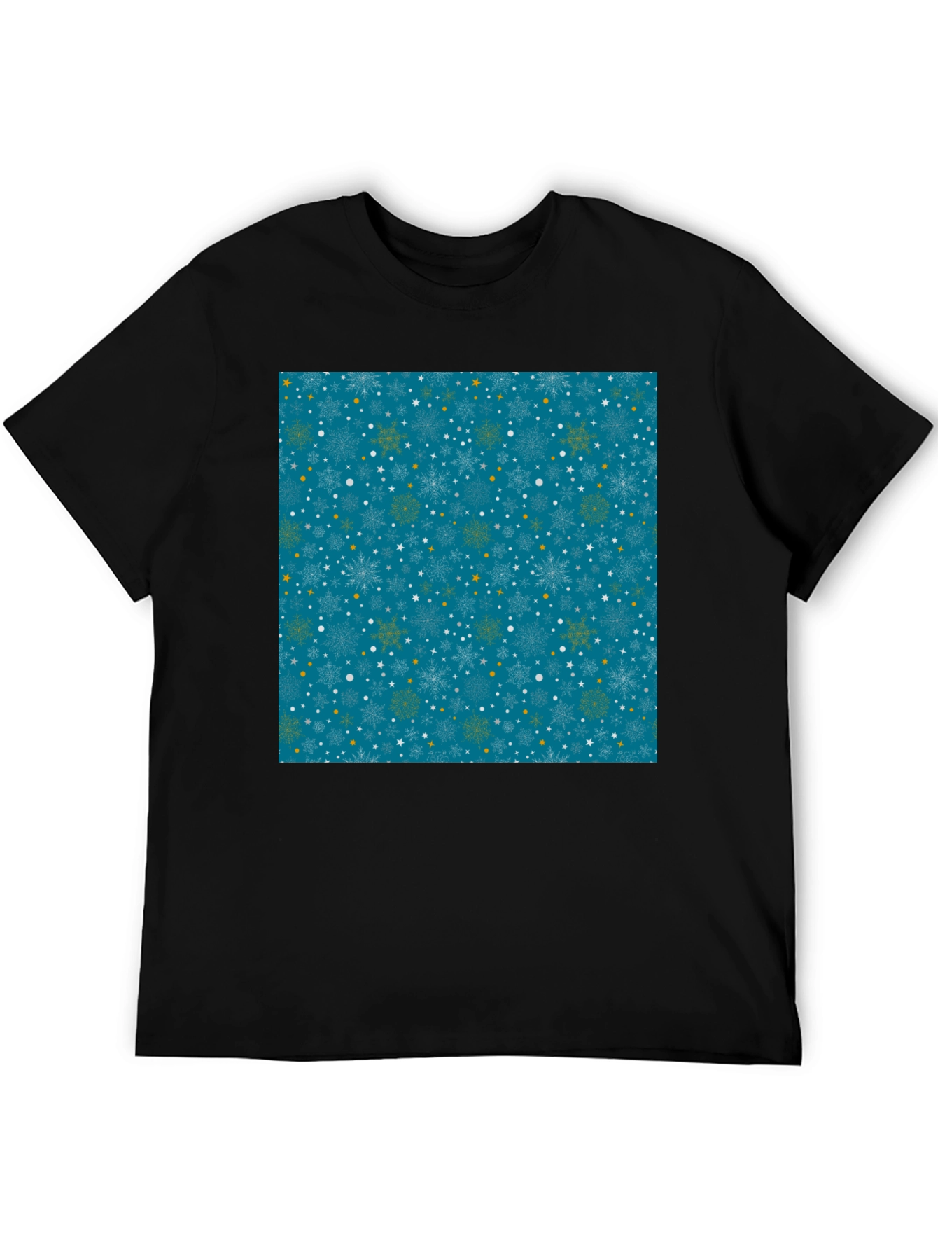 Winter Snowflake Pattern Black T-Shirt
