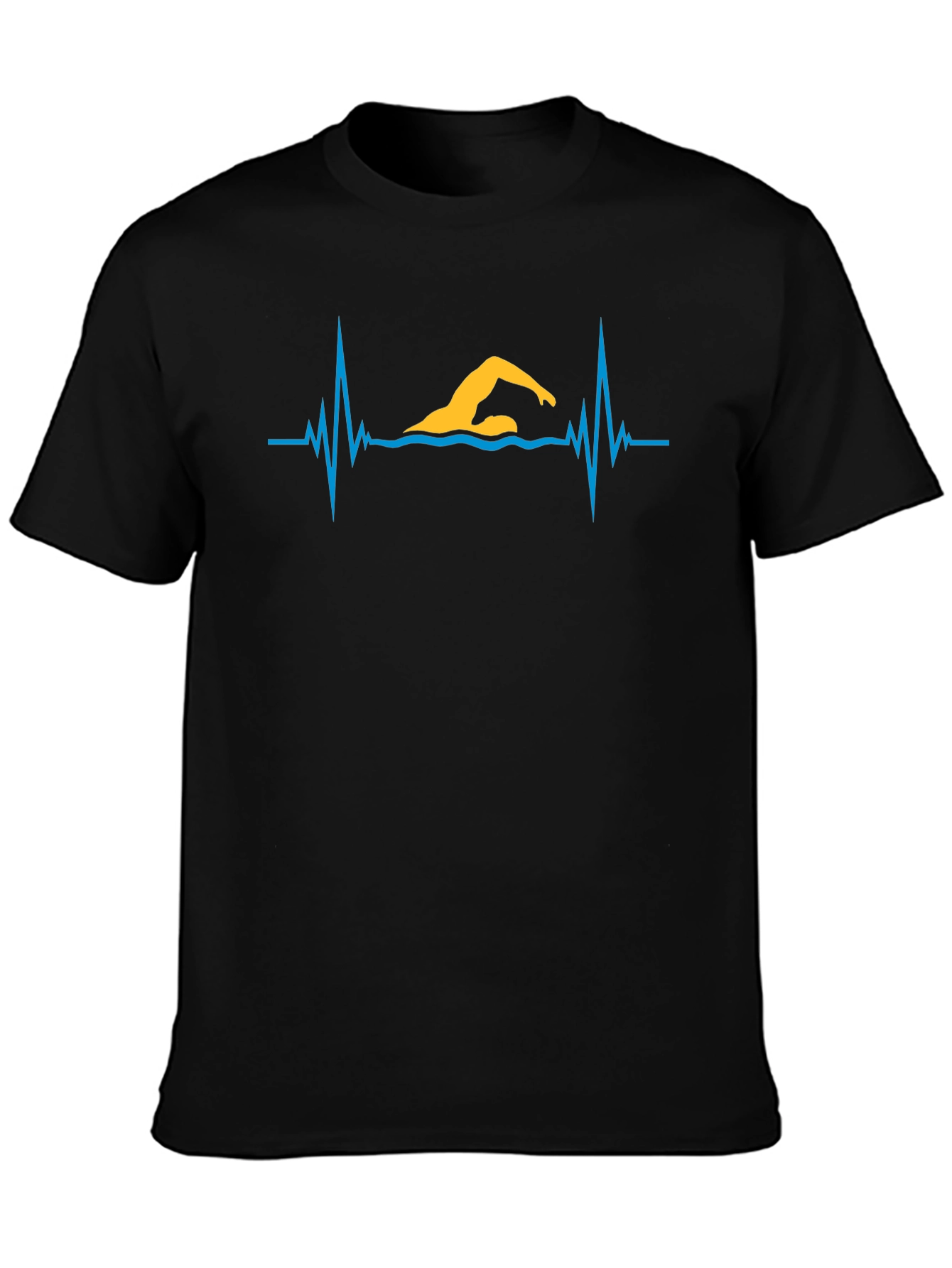 Swimmer Heartbeat Graphic Tee - Black Cotton T-Shirt