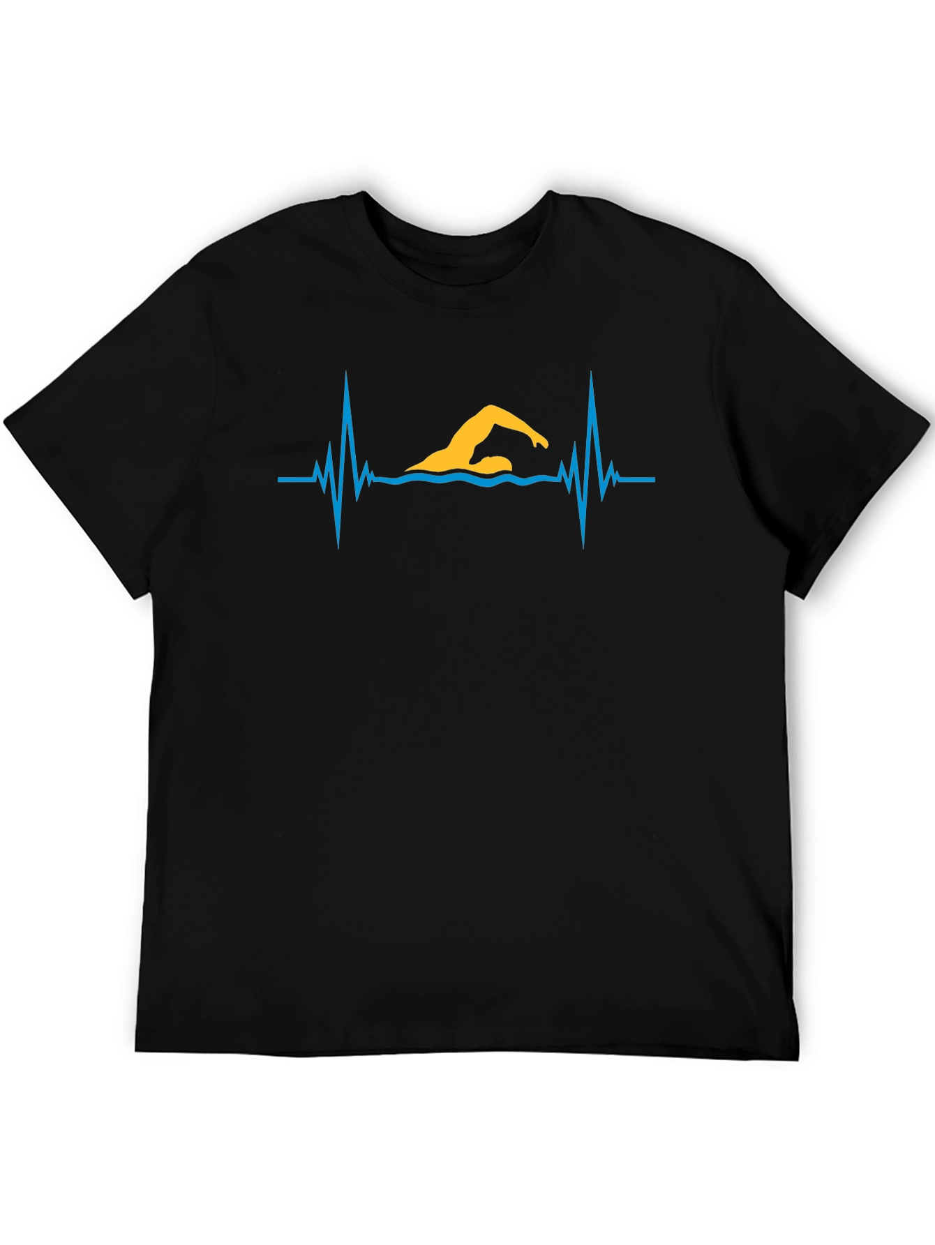Swimmer Heartbeat Graphic Tee - Black Cotton T-Shirt