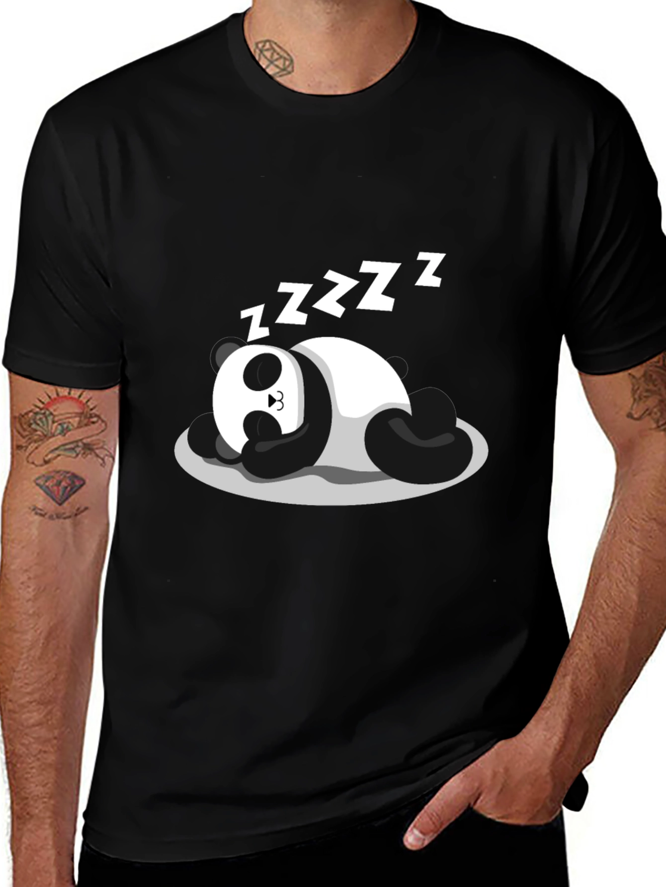 Sleeping Panda Graphic Tee - Black Cotton Comfort