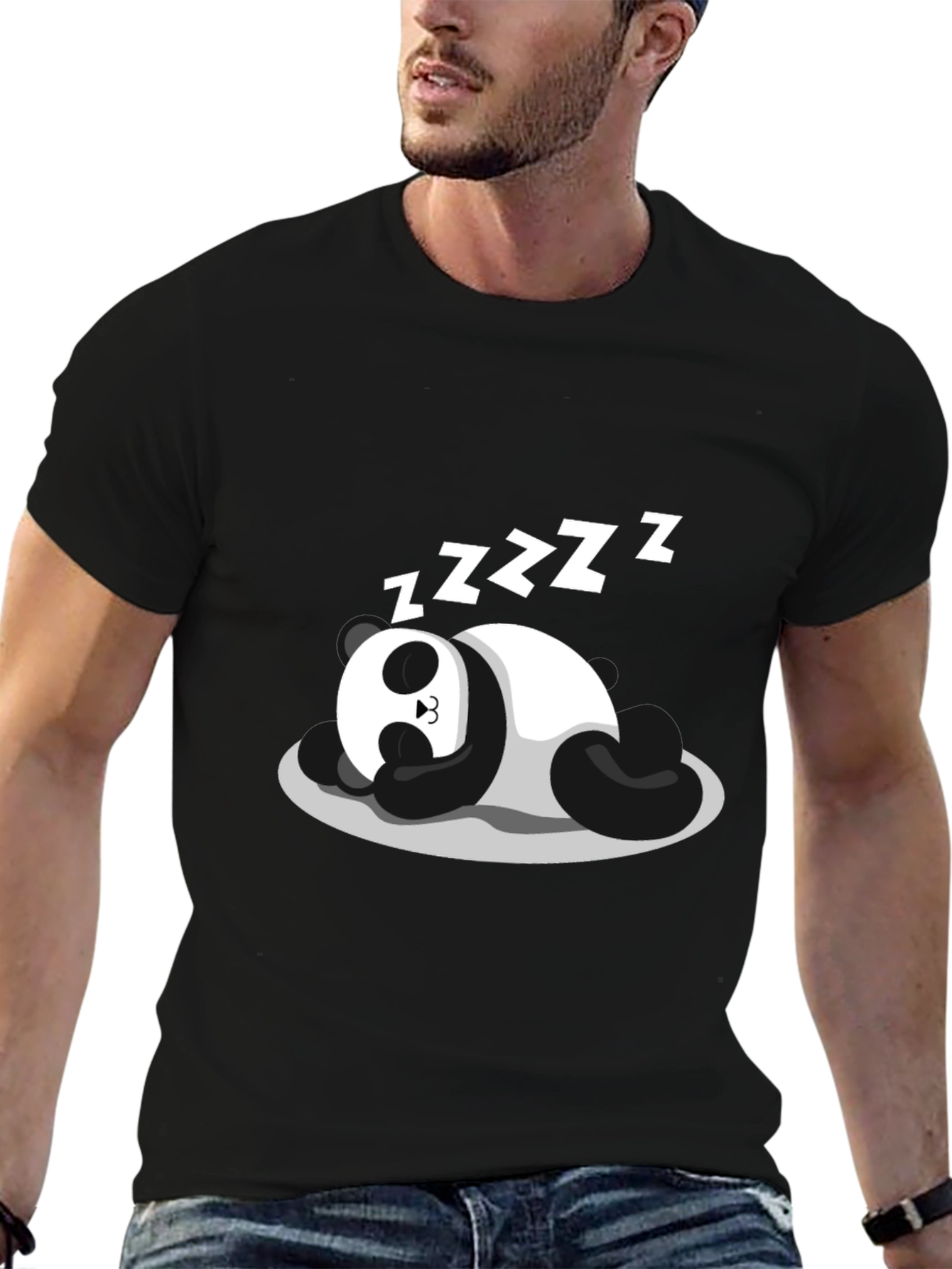 Sleeping Panda Graphic Tee - Black Cotton Comfort